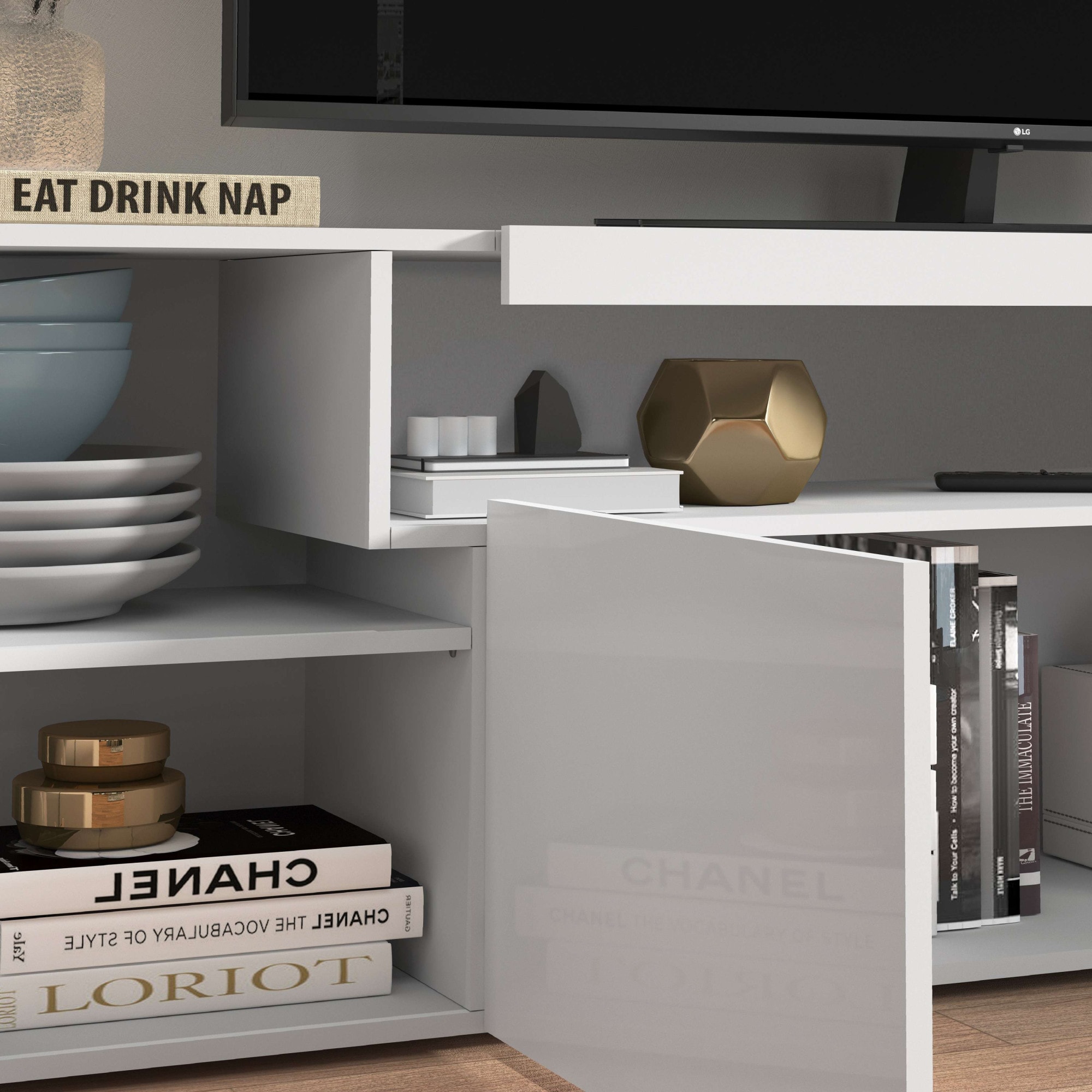 GOODproduct Table basse »REAL,Lowboard,TV-Kommode,TV-Möbel,TV-Bank« 1 cuis tlg. Avec 4 portes, dont 2 arrondies formant une niche ovale ouverte