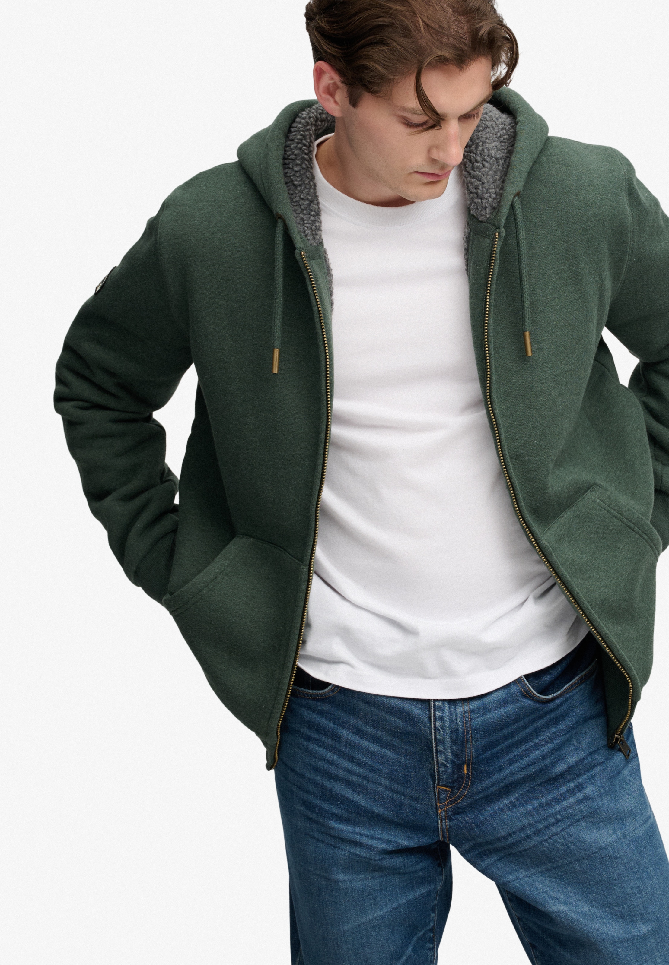 Superdry Sweat à capuche »BORG LINED ZIPHOOD« Mélange de coton, coupe slim
