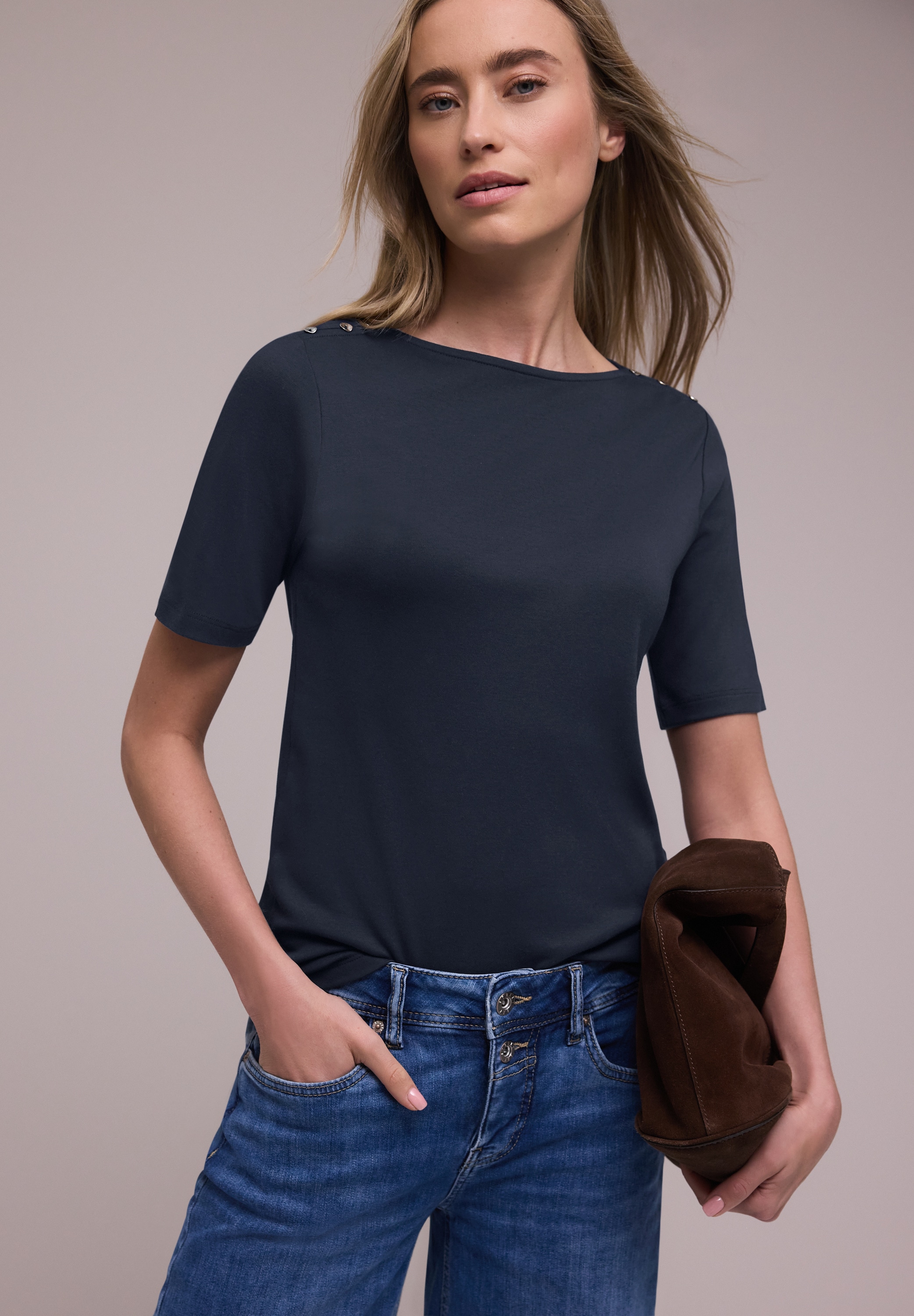 Image of STREET ONE Kurzarmshirt mit Knopfdetail