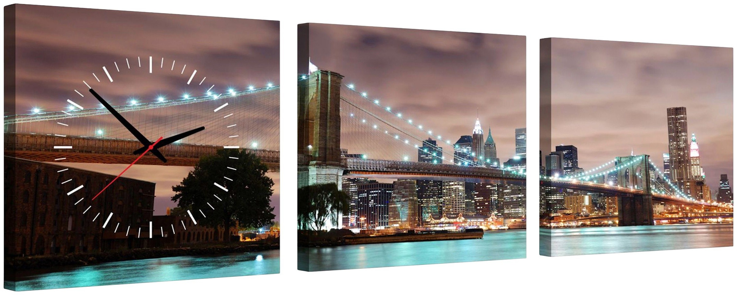 Image of Conni Oberkircher´s Bild »Brooklyn Bridge«, Brücken, (Set, (Set 3), mit dekorativer Uhr, Skyline, Nacht bei Ackermann Versand Schweiz