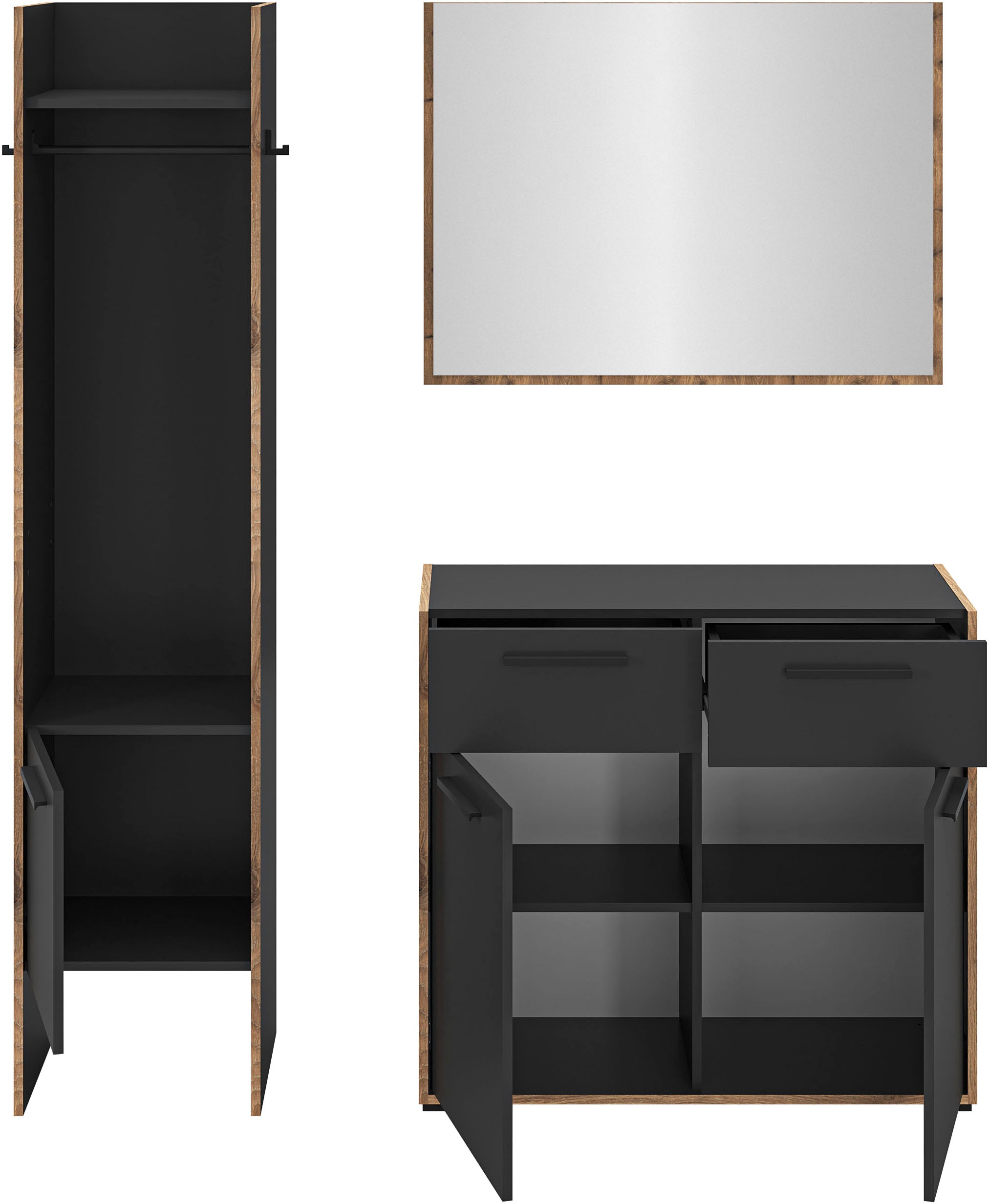 Home affaire Ensemble de vestiaires »MUSTA, 3-teilig: Garderobenschrank, Kommode & Garderobenspiegel«