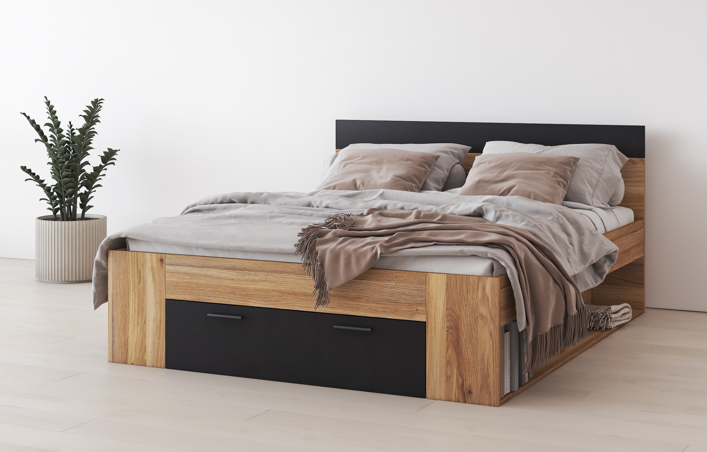 Image of Home affaire Bettgestell "Faweza, Breite 160 bzw. 180 cm, Stauraumbett" Funktionsbett Schublade mit extra viel Stauraum
