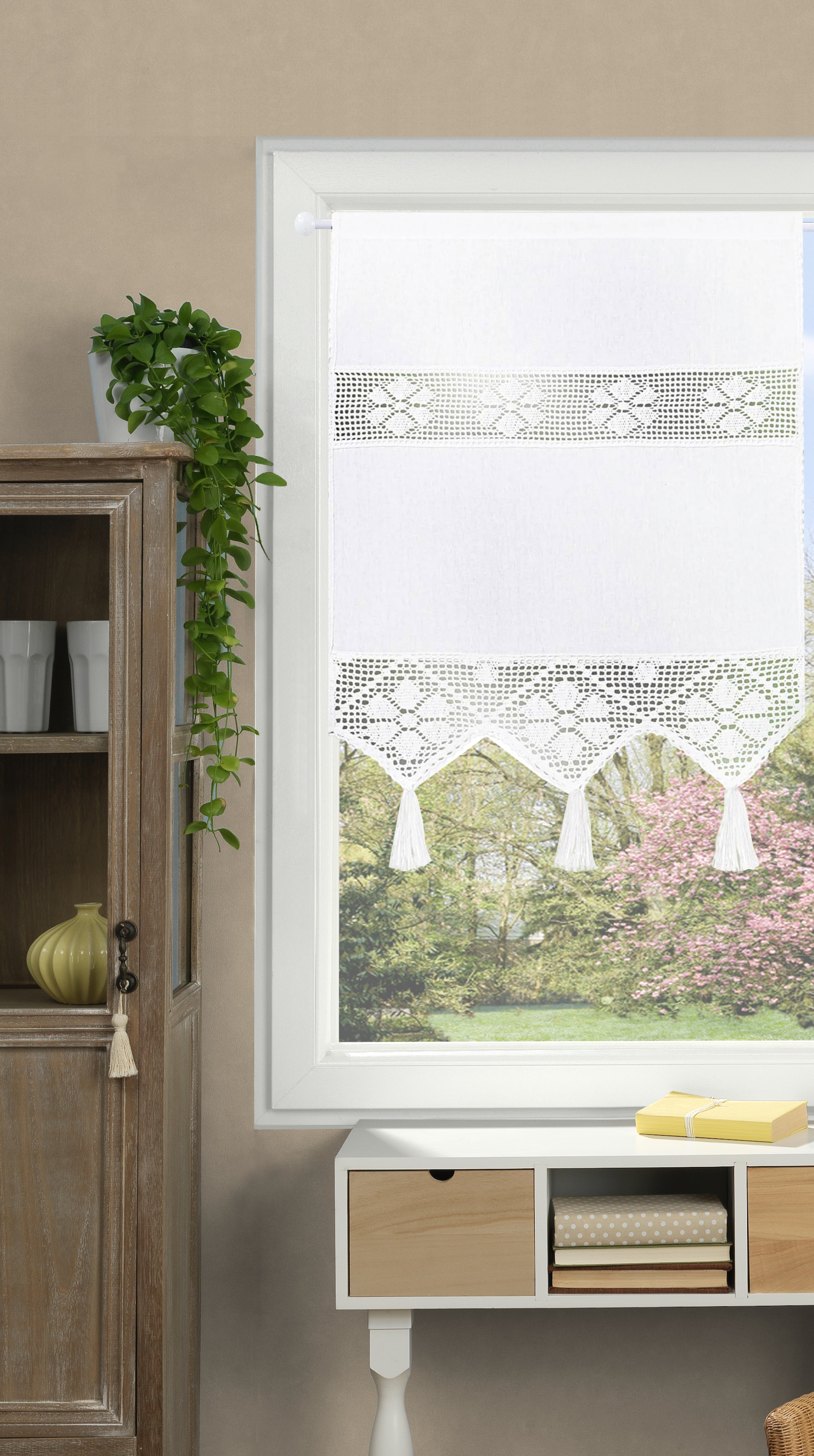 HOME WOHNIDEEN Rideau »TONI« Passage tige 1 cuis tlg. Fensterbehang mit Häkeleinsätzen