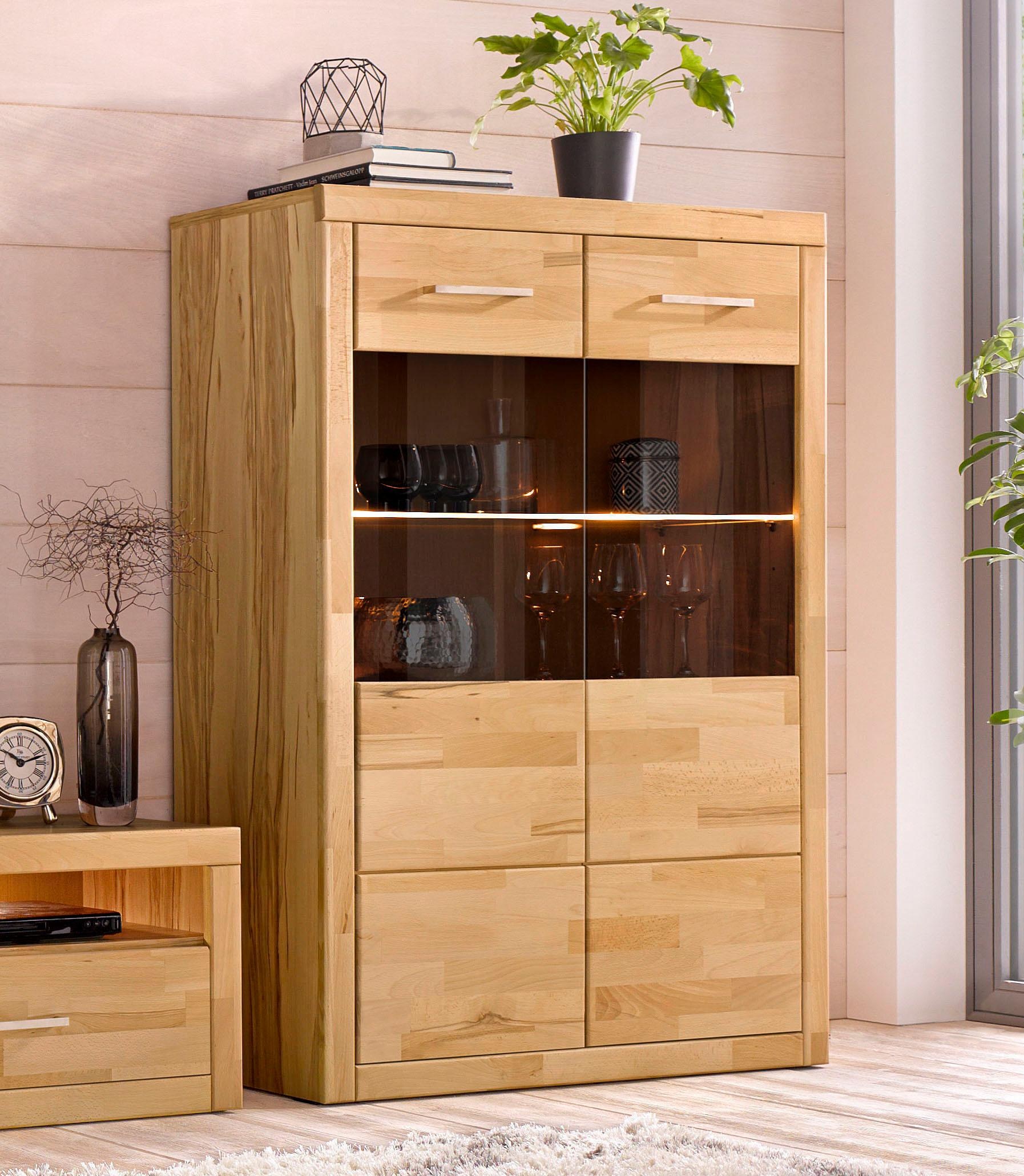 Home affaire Stauraumvitrine »Ribe,125cm hoch, 87cm breit,4 breite Fächer«, Korpus Holzwerkstoff,2Türen mit Glaseinsatz, Böden versetzbar