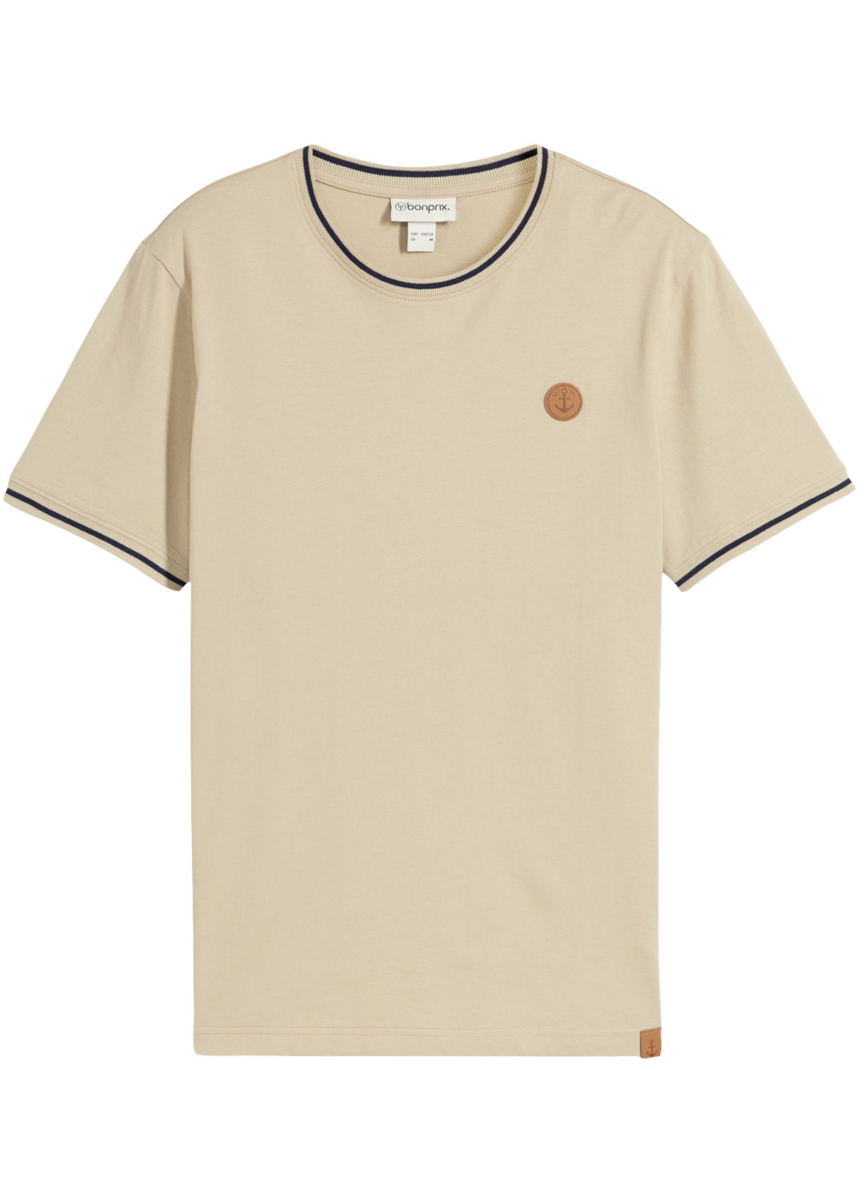 bonprix T-Shirt aus reiner Baumwolle, mit kleinem Kunstlederbadge, regular fit
