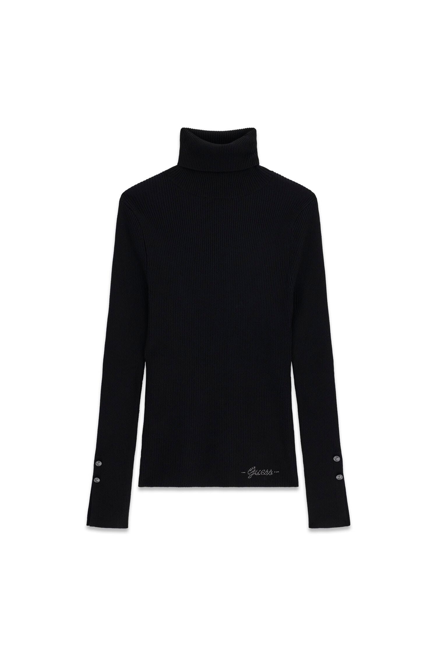 Guess Rollkragenpullover »LS TN ELLIE SWTR« in gerippter Struktur, Knopf-Details