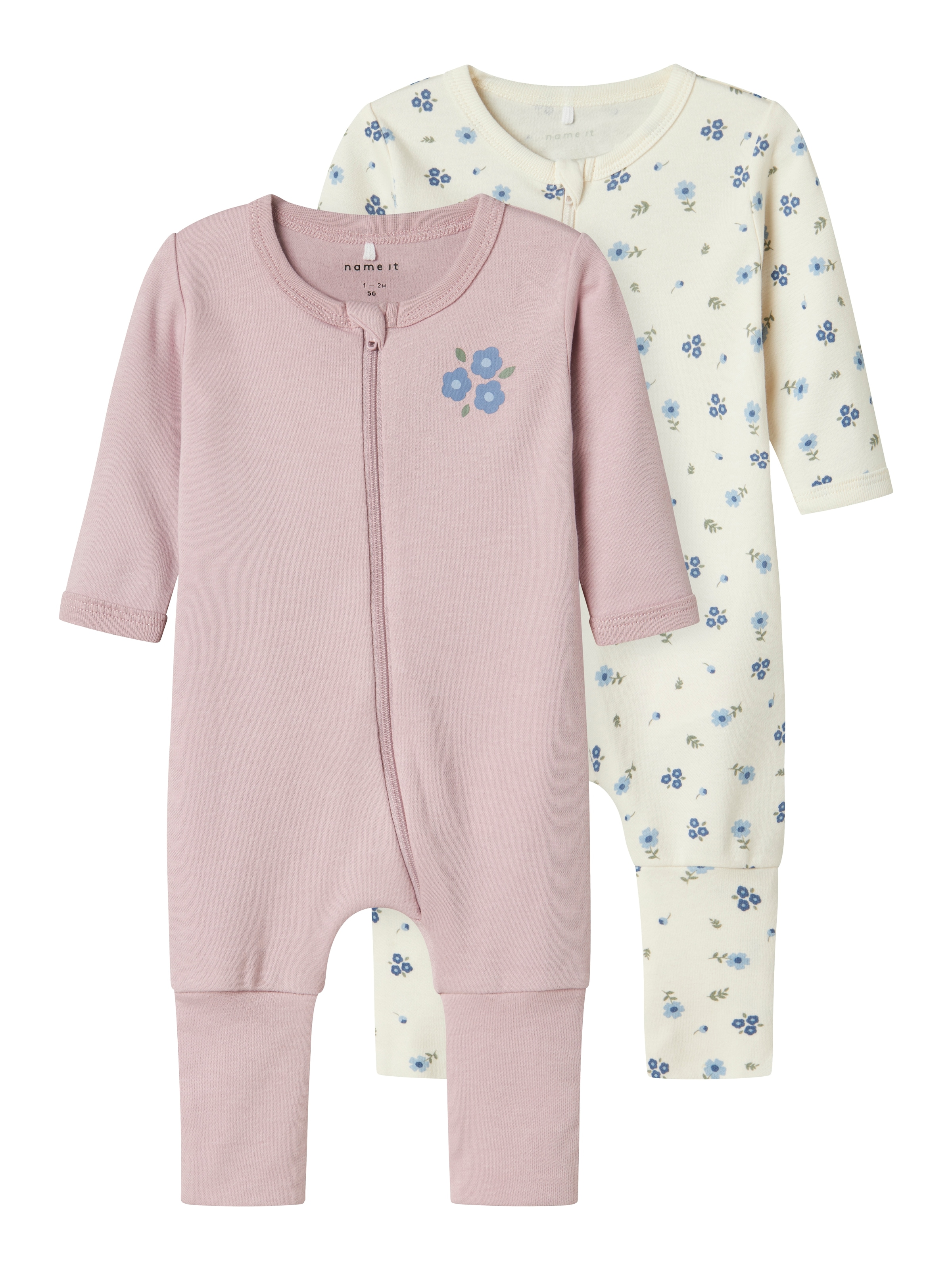 Name It Pyjama »NBFNIGHTSUIT 2P ZIP FF JET FLOWER NOOS«, (Packung, 2 tlg.)