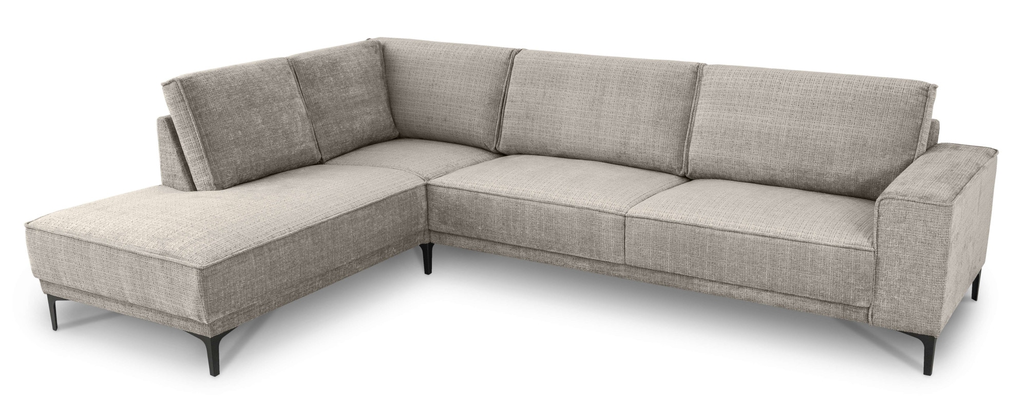 Places of Style Ecksofa »Polsterecke Oland, Struktur, Flachgewebe, Luxus-Microfaser, Boucle«, L-Form, 289 cm, Wellenunterfederung, Skandi-Design, Metallfüsse