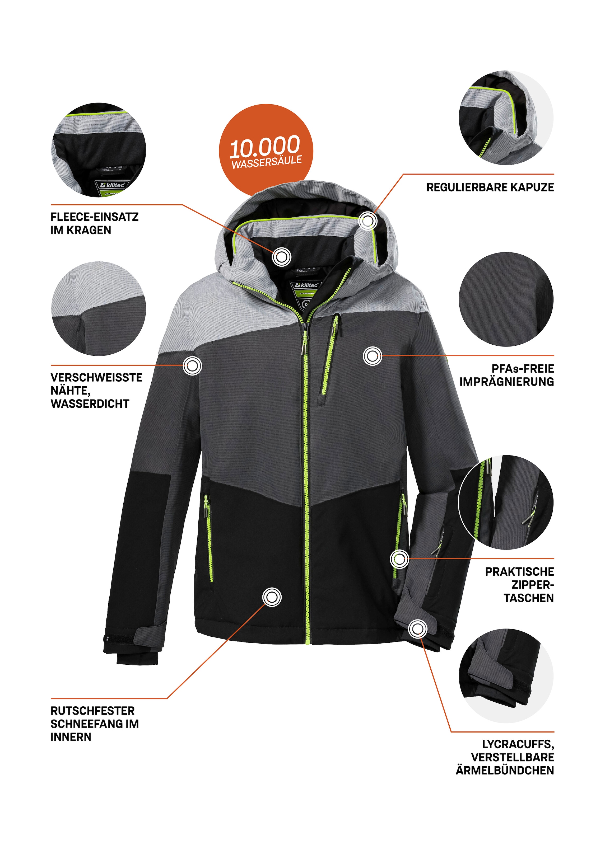 Killtec Skijacke »KSW 161 BYS SKI JCKT«, Wasserdichte, atmungsaktive Skijacke mit abnehmbarer Kapuze