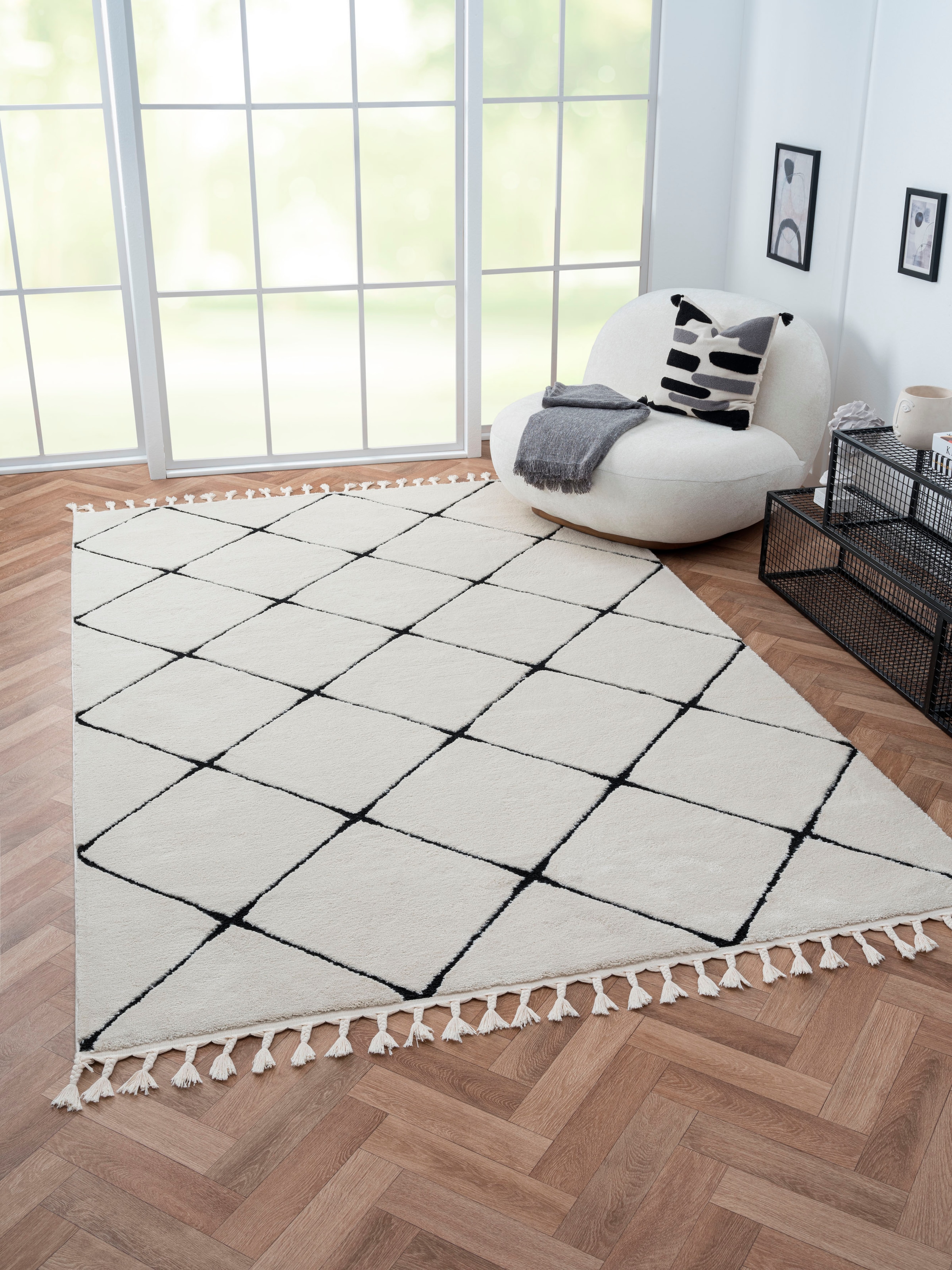 Image of Myflair Möbel & Accessoires Hochflor-Teppich "Moroccan Square" rechteckig 24 mm Höhe modern, marokkanisches Design, Rauten Muster, weich durch Hochflor