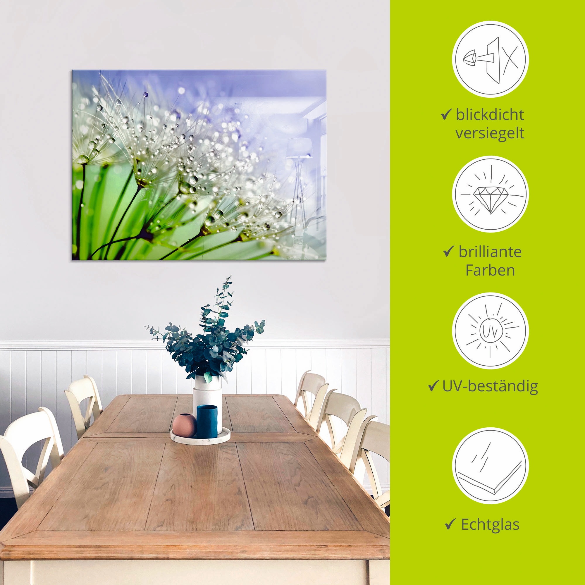 Artland Glasbild »Glitzernde Pusteblume« Blumen 1 Stk. tlg. in verschiedenen Grössen