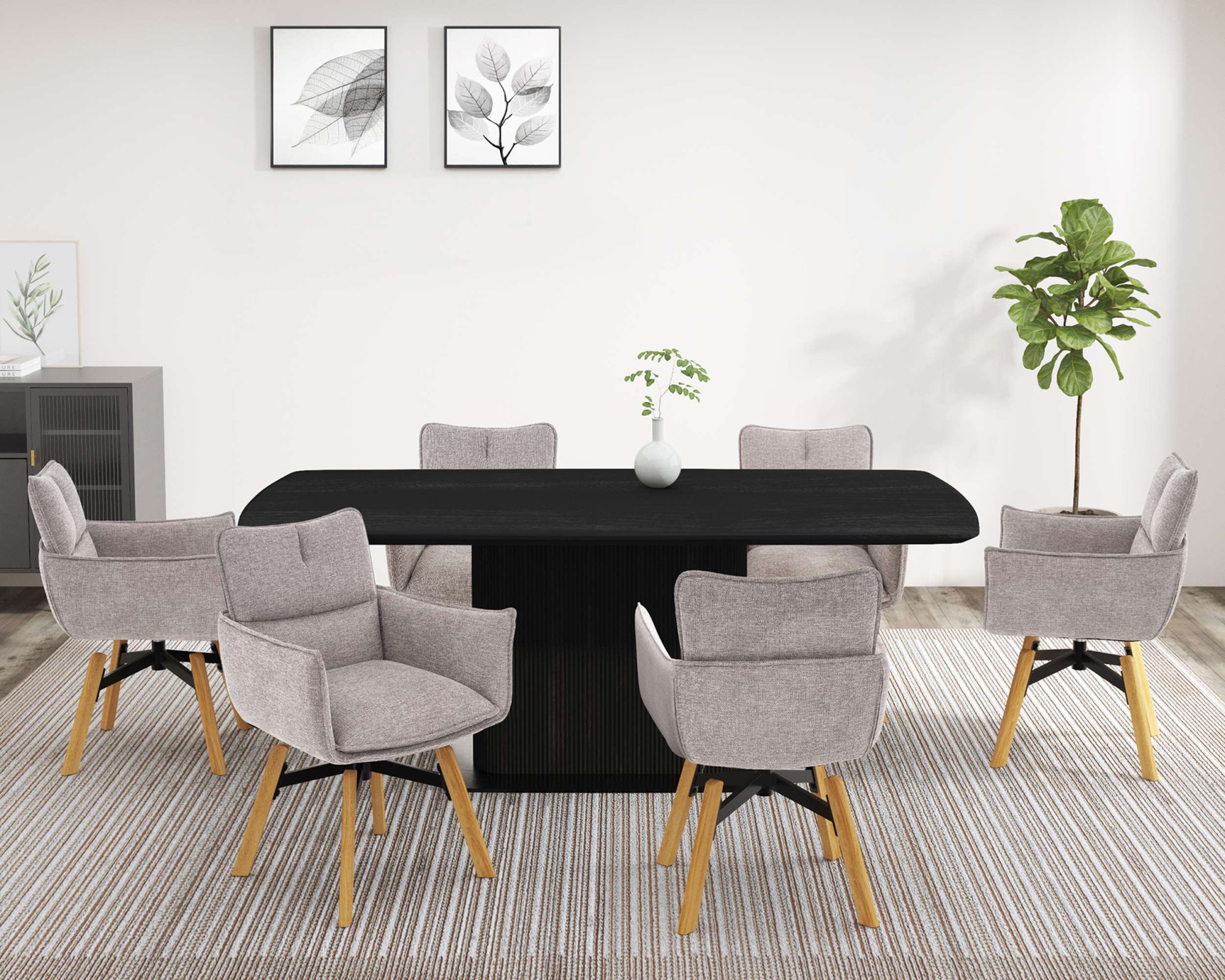 GOODproduct Chaise de salle à manger »Elyssa« (Set) 2 cuismassives Eichenholzgestell,  pflegeleichter Webstoff, Drehfunktion