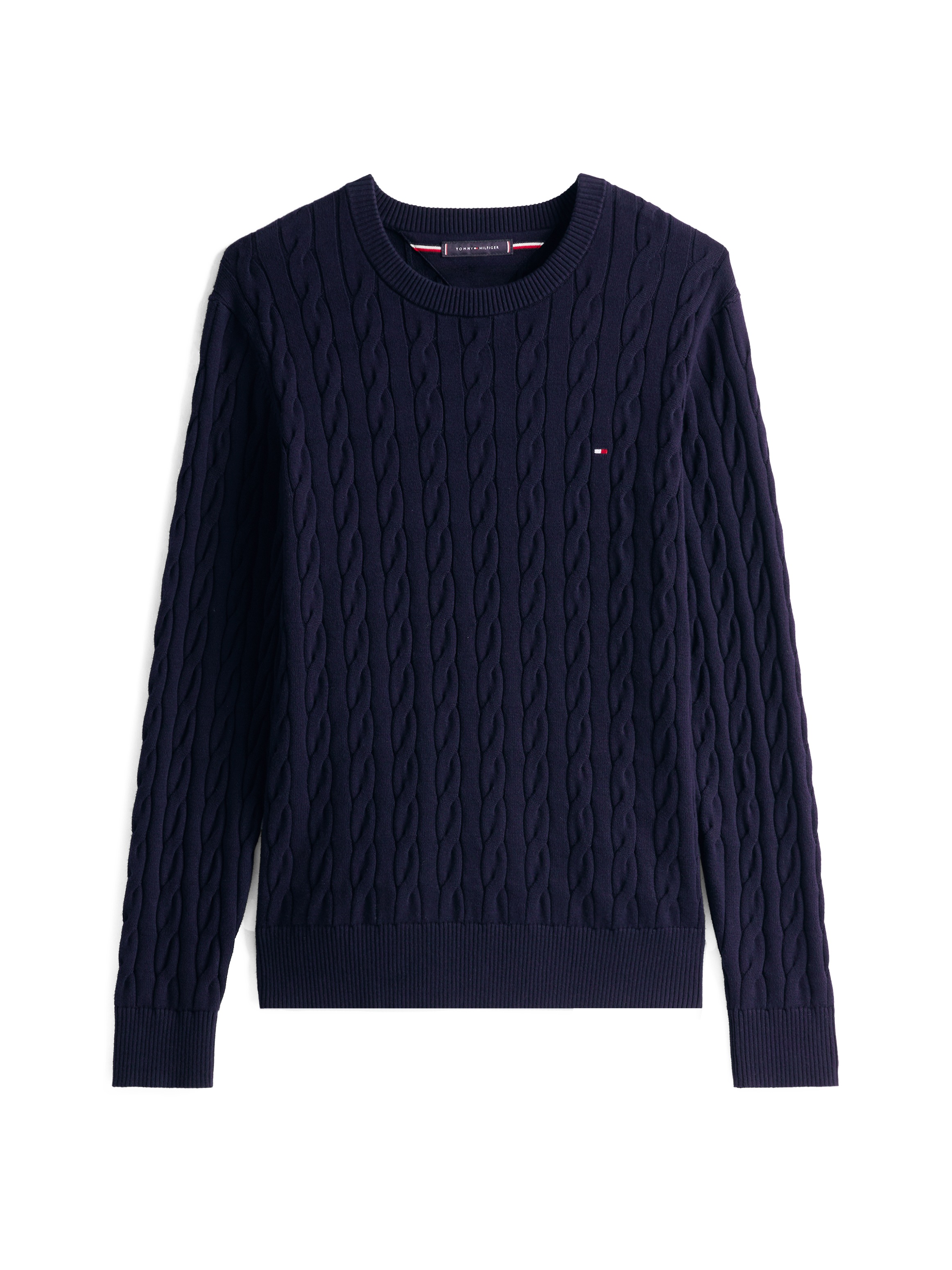 Tommy Hilfiger Strickpullover »CLASSIC CABLE CREW NECK mit Strukturstrick und Flaglabel«, unifarben, casual, regular fit, Baumwolle, Rundhals