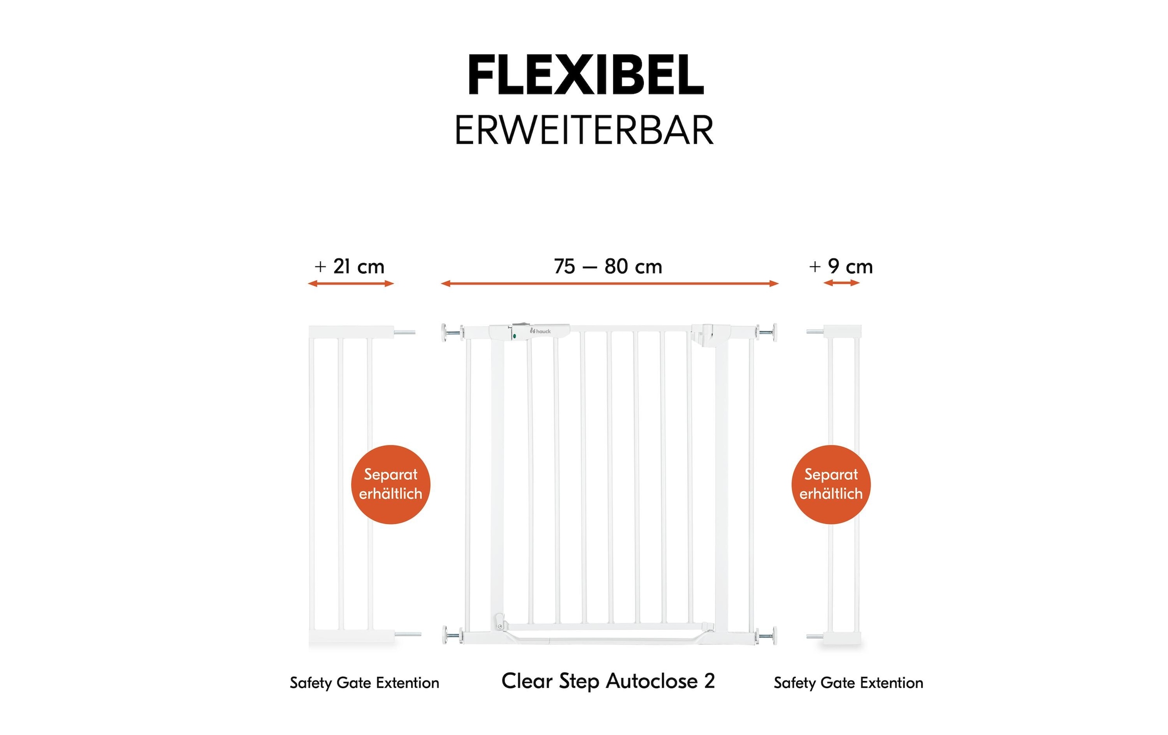 Hauck Türschutzgitter »Clear Step Autoclose 2 Weiss 75 cm - 80 cm«, (1 St.)