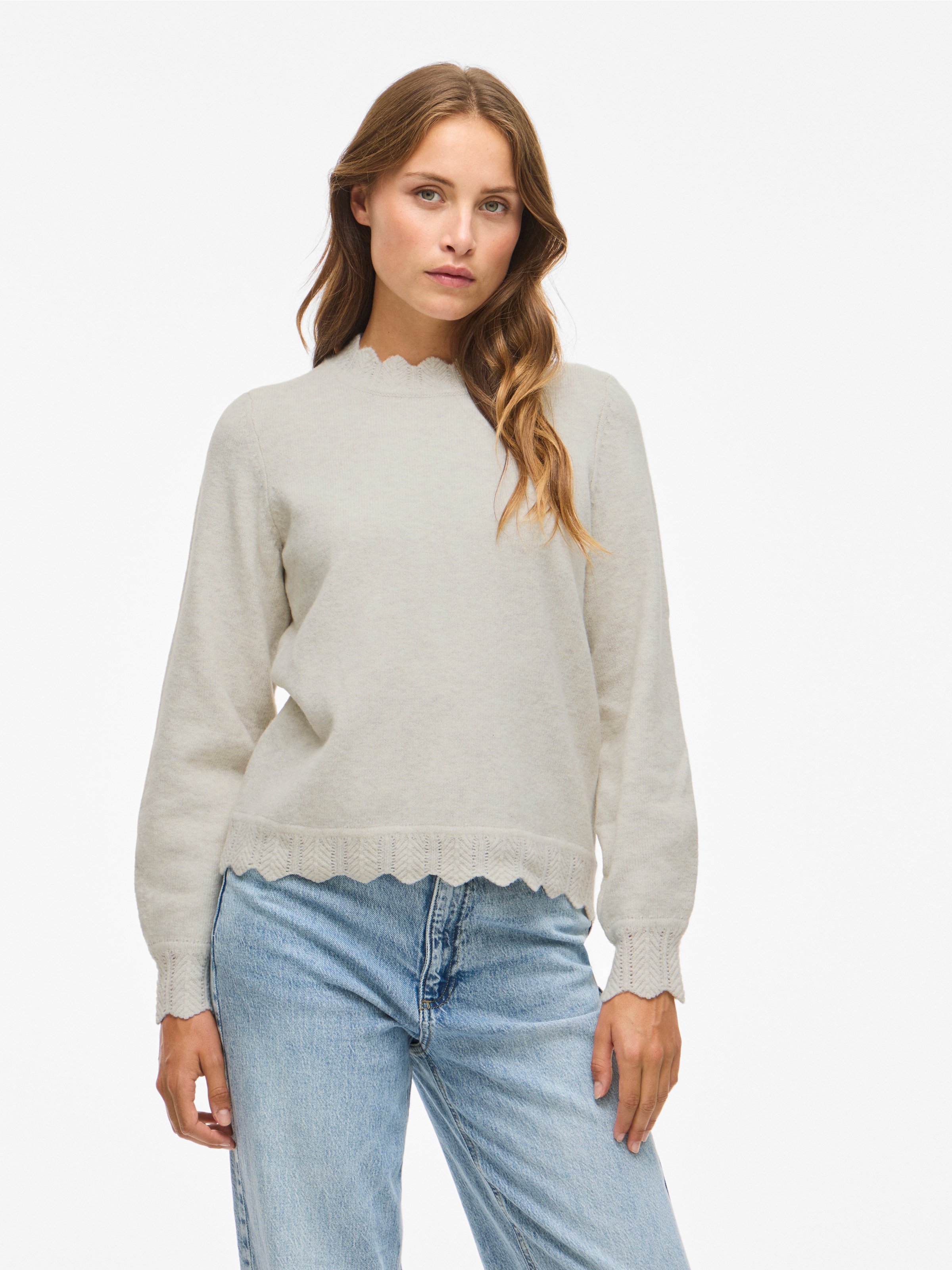 Image of Vila Strickpullover "VINIKOLINA O-NECK L/S KNIT TOP - NOOS" Materialmix, regular fit