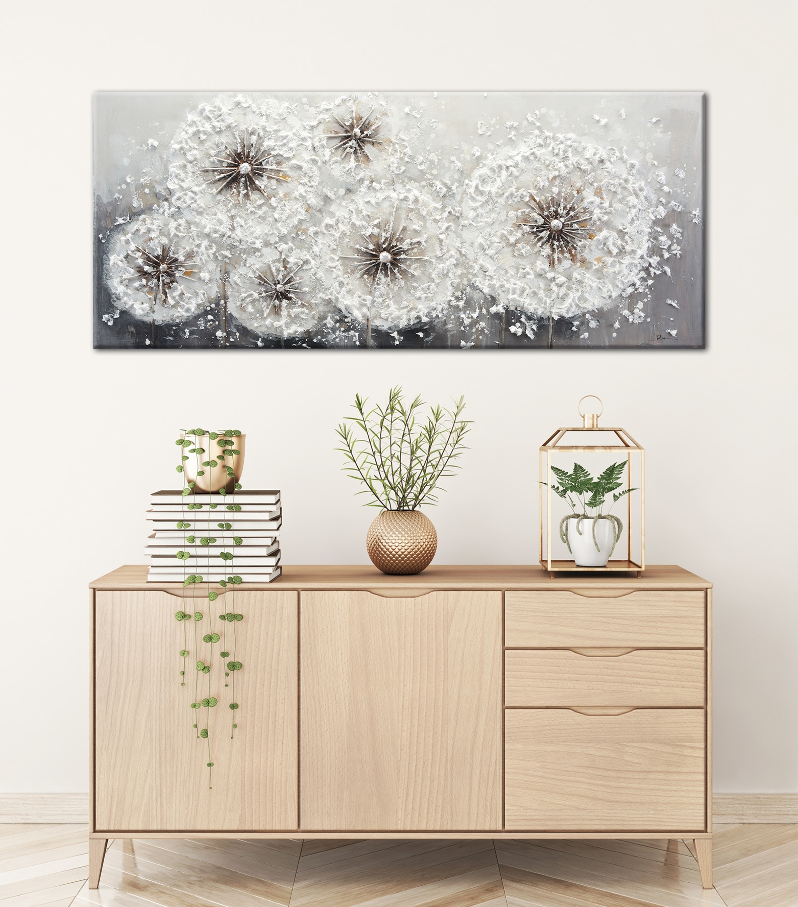 Bönninghoff Ölgemälde »handarbeit PUSTEBLUMEN XXL 60x140 cm – Wandbild Kunst Deko« Blumen | Blumenbilder | Natur 1 Stk. tlg. handgefertigt, jedes Bild ein Unikat