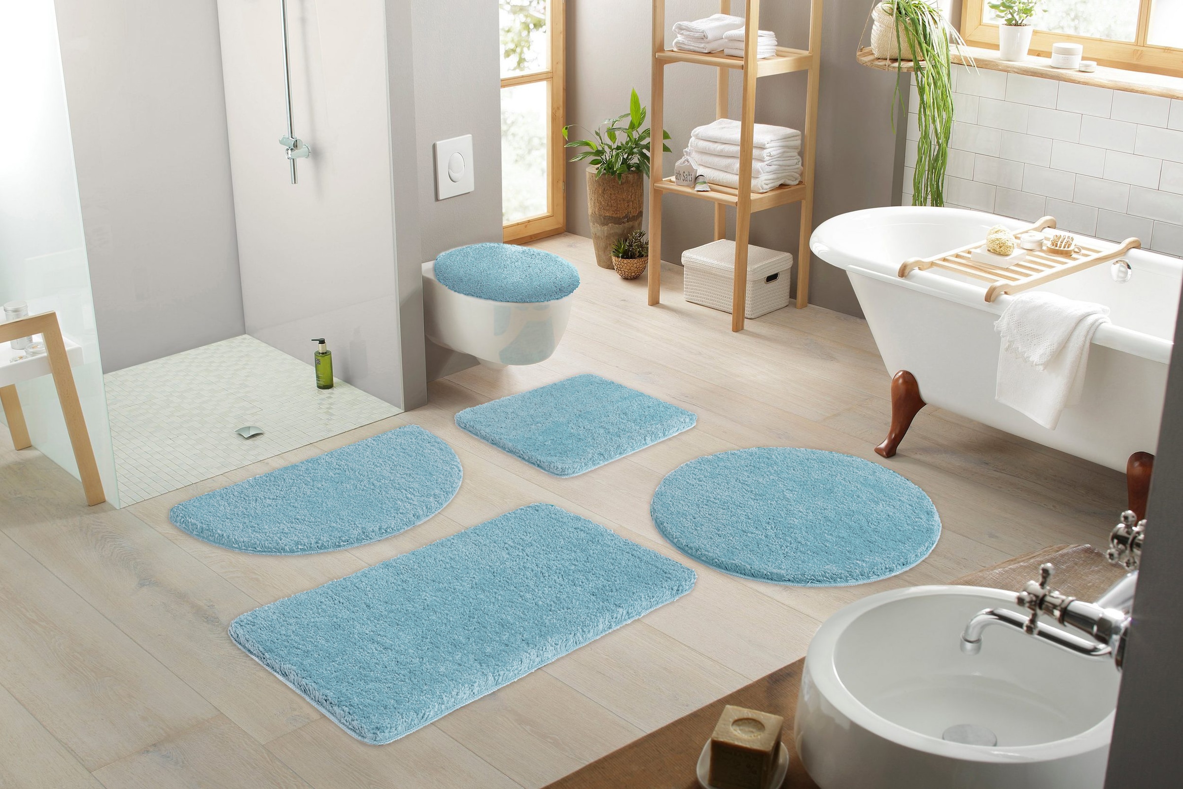 GOODproduct Tapis de bain »Sanremo Standard, Badvorleger, Badezimmer Teppich, sehr weich« Höhe 30 mm revêtement antidérapant Séchage rapide | compatible chauffage au sol tapis de bain uni, rectangulaire, rond & en set de 3 pièces disponible