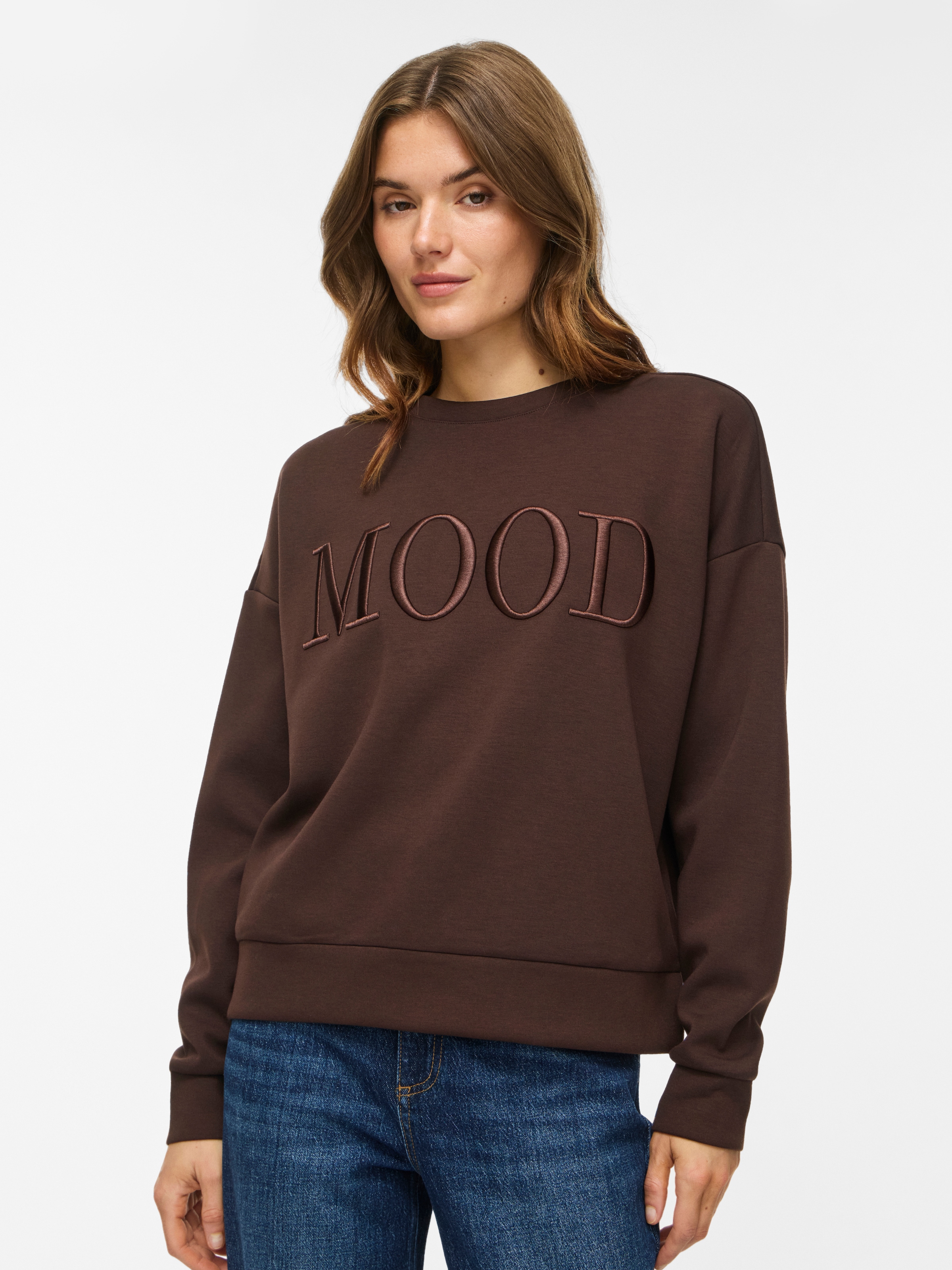 Image of Vila Sweater "VIREFLECT MOOD EMB L/S SWEAT TOP/R/3", Materialmix, loose fit