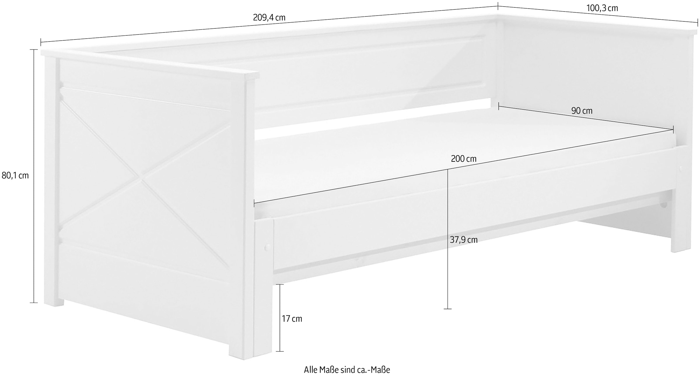Vipack Bett »Vipack Pino« Made in Europe,  Kojenbett LF 90x200 cm, ausziehen auf 180x200 cm, Ausf. Weiss lackiert