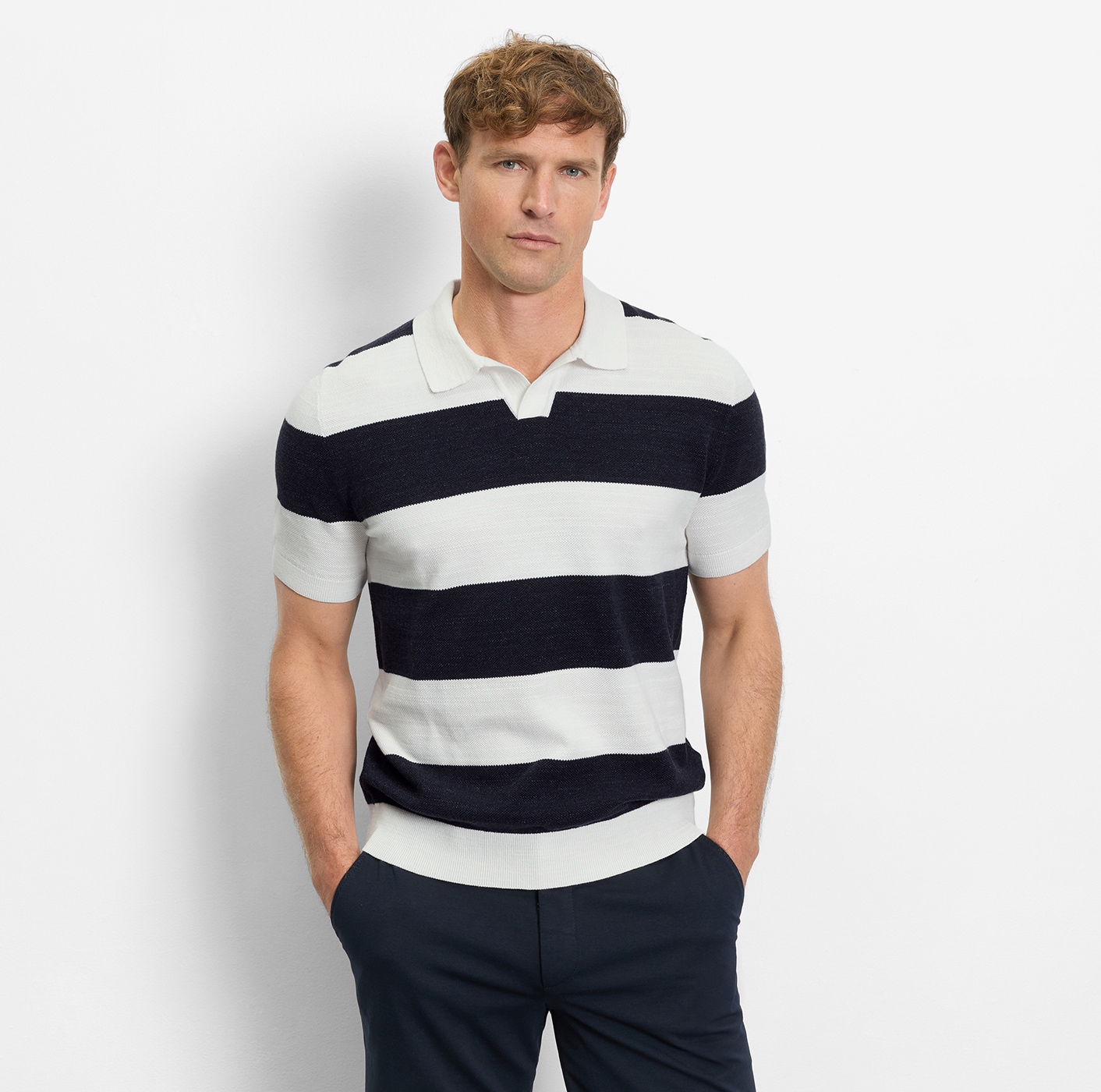 Image of OLYMP Kurzarmshirt mit Block-Streifen und im Strick-Look