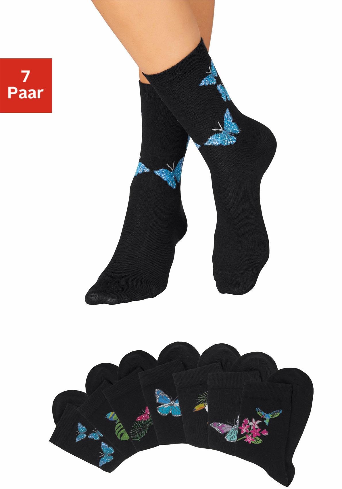 H.I.S Socken, (Set, 7 Paar), mit Schmetterlings- und Vogelmotiven