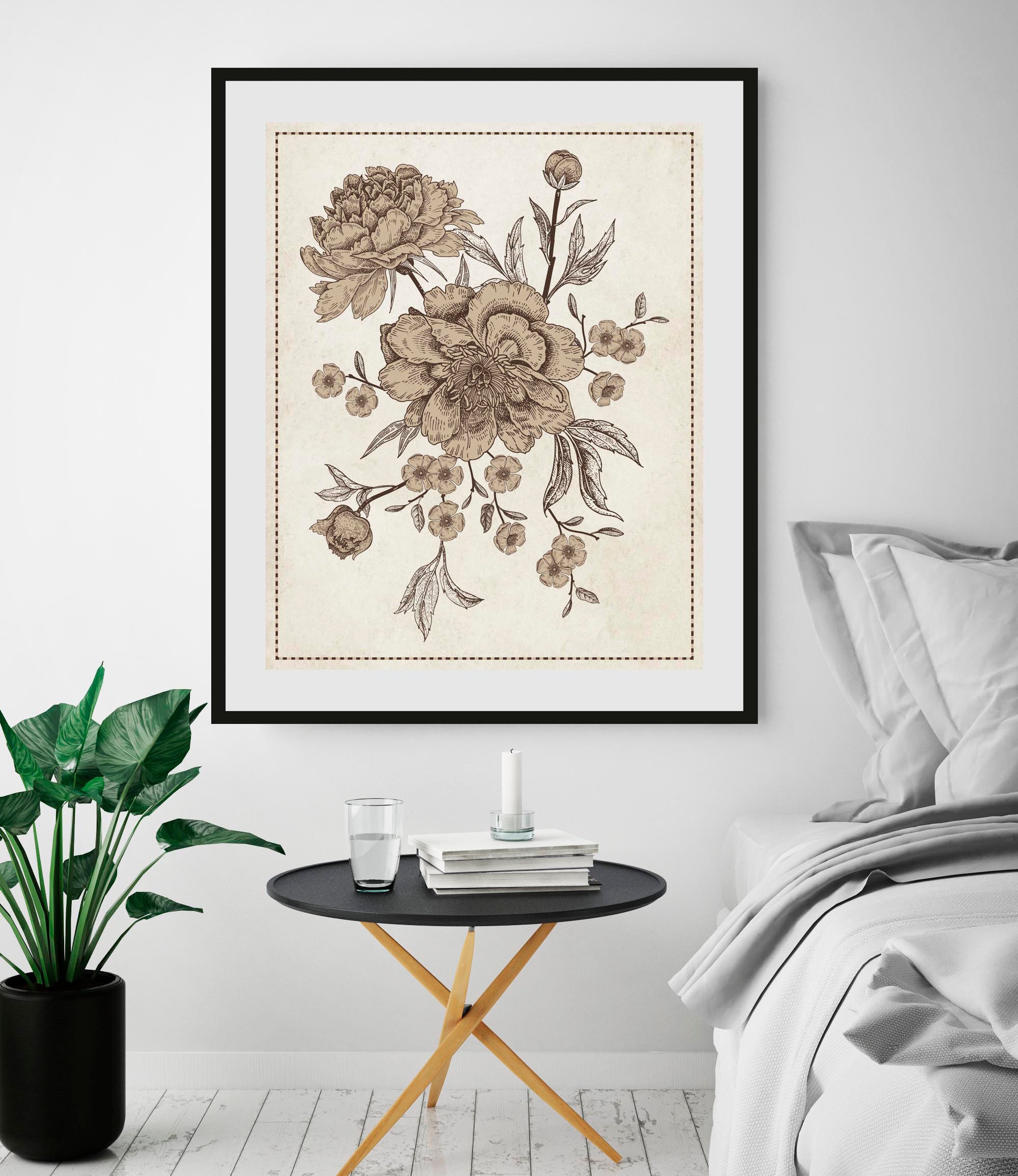Image of queence Bild "Rosalie" Blumen Kunst Pflanzen Pflanzenbilder Postkarten 1 Stk. tlg. HD Premium Poster-Druck inkl. Holzrahmen