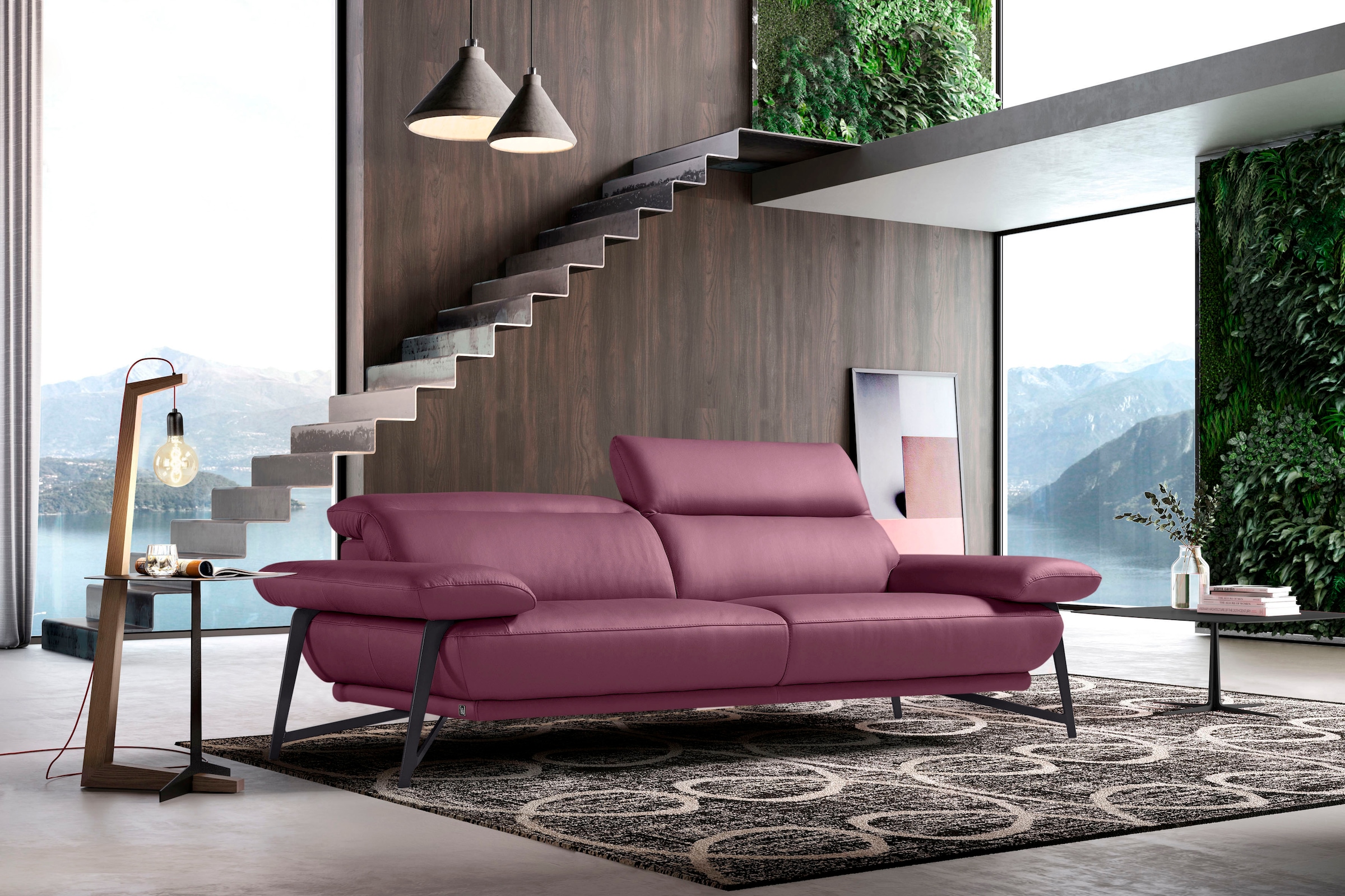 Image of Egoitaliano 2,5-Sitzer "Anais, Designsofa mit erstklassigem Sitzkomfort, Fussfarbe schattengrau" Kopfteil verstellbar, 232 cm, Leder NUVOLE, violett