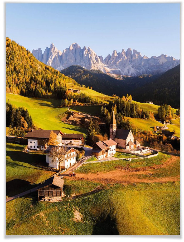 Poster, Bild, St.), Wall-Art Wandbild, (1 »Dorf Poster confortablement Dolomiten«, Landschaften, Wandposter acheter