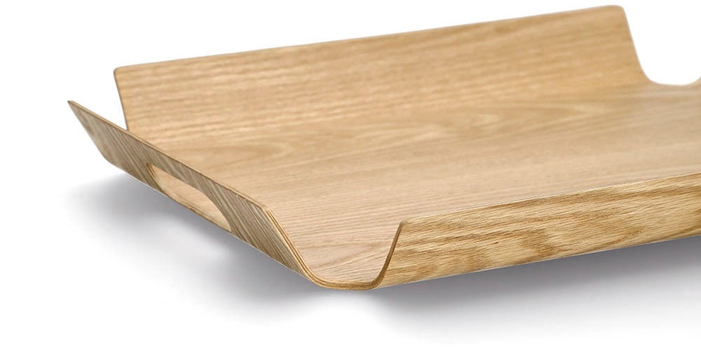 Zeller Present Servierplatte Holz / Eichenfurnier, 2 seitliche Griffe, erhabener Rand