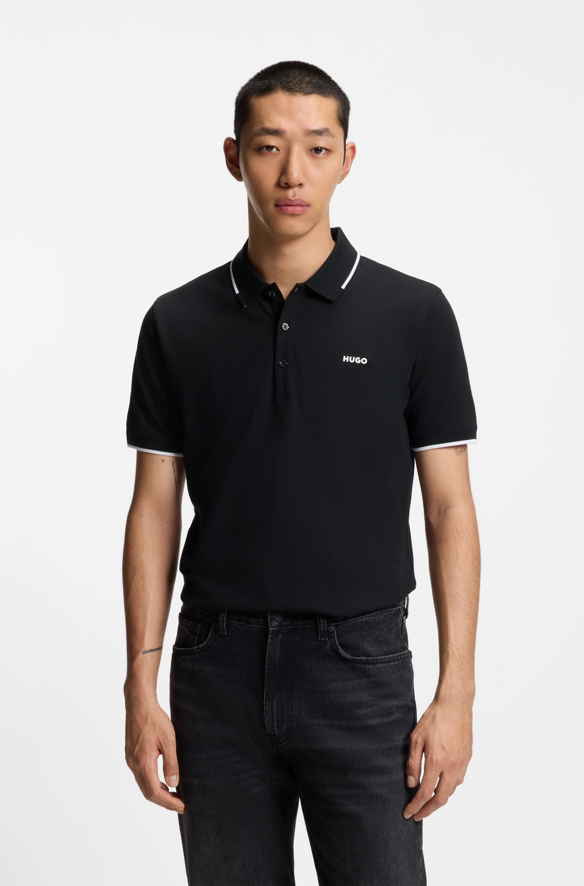 HUGO Polo »Dinoso« col avec bande contrastée, slim fit, impression logo