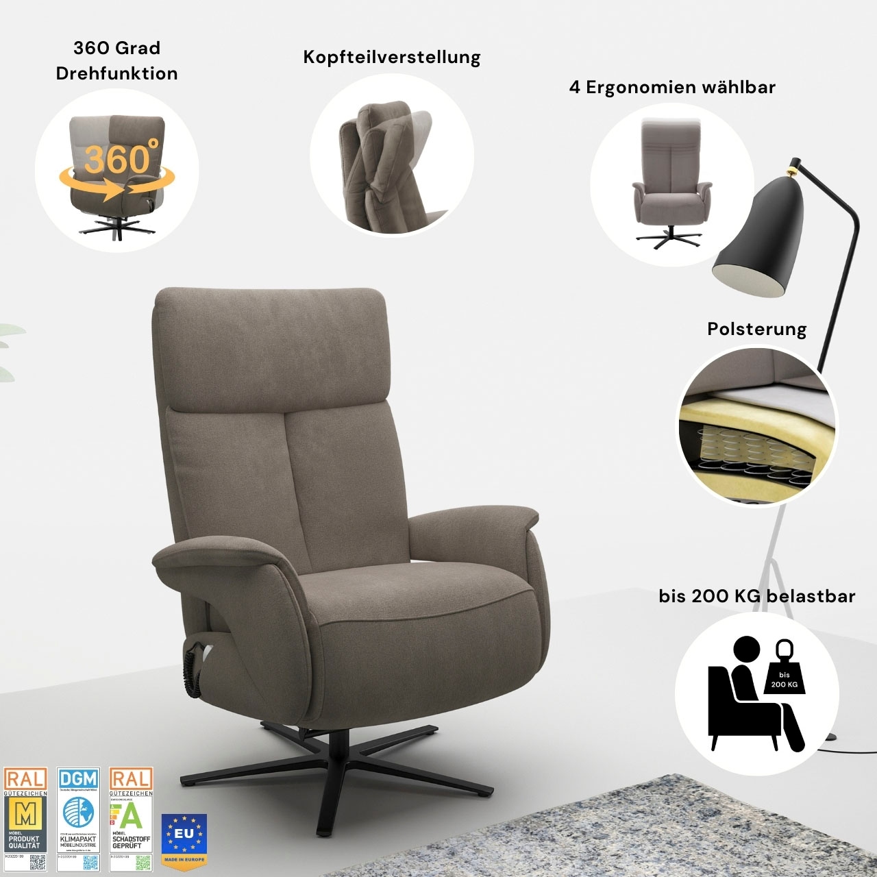 sit&more TV-Sessel »Triple Seven Xtra large, bis 200kg belastbar, mit Herz-Waage Funktion« inkl. Kopfteil- & Drehfunktion, wahlweise mit Akku und Aufstehhilfe
