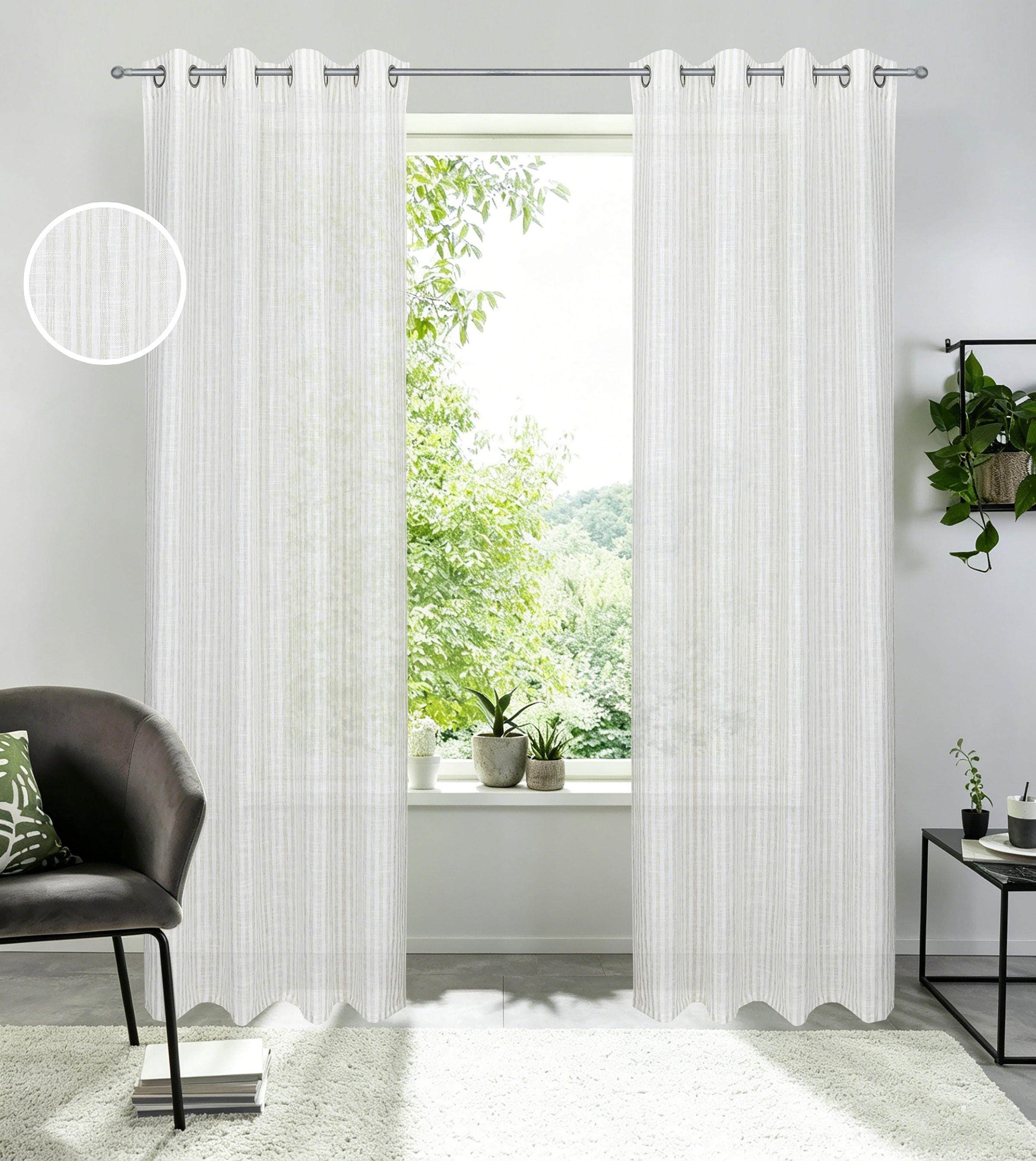 Image of GOODproduct Gardine "Marric, 1 Stück, Leinenoptik mit Streifen, verschiedene Grössen" Ösen 1 Stk. tlg. Leinenoptik mit Streifen, verschiedene Grössen