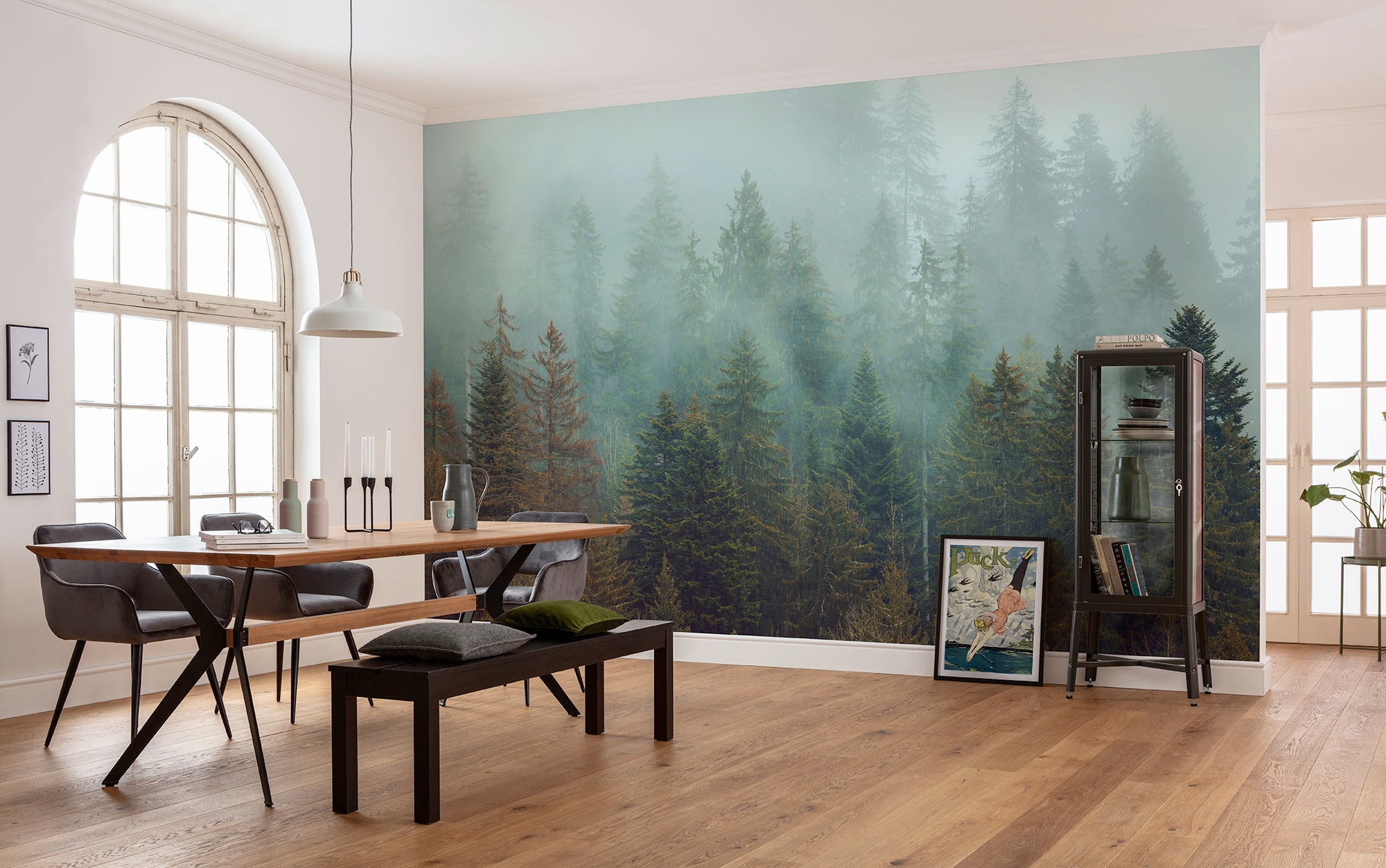 Image of Komar Fototapete "Vlies Fototapete - Foggy Firs - Grösse 400 x 250 cm" Motiv bedruckt glatt