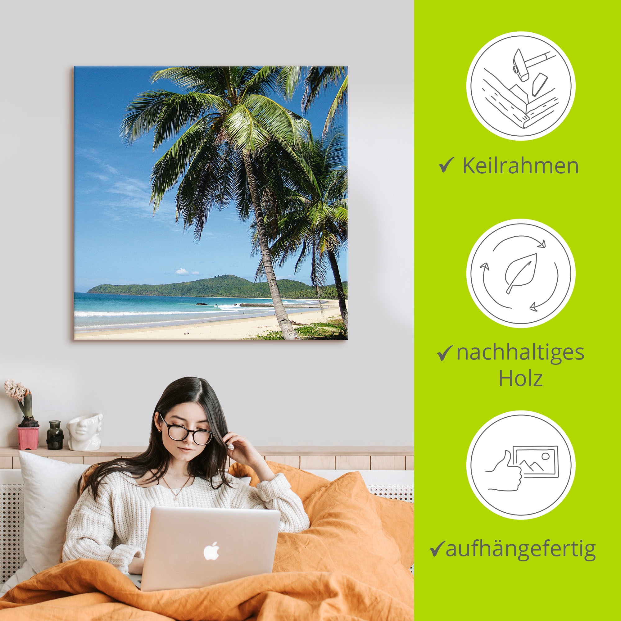 Artland Wandbild »Strand mit Palmen«, Strandbilder, (1 St.), als Alubild, Outdoorbild, Leinwandbild, Poster, Wandaufkleber