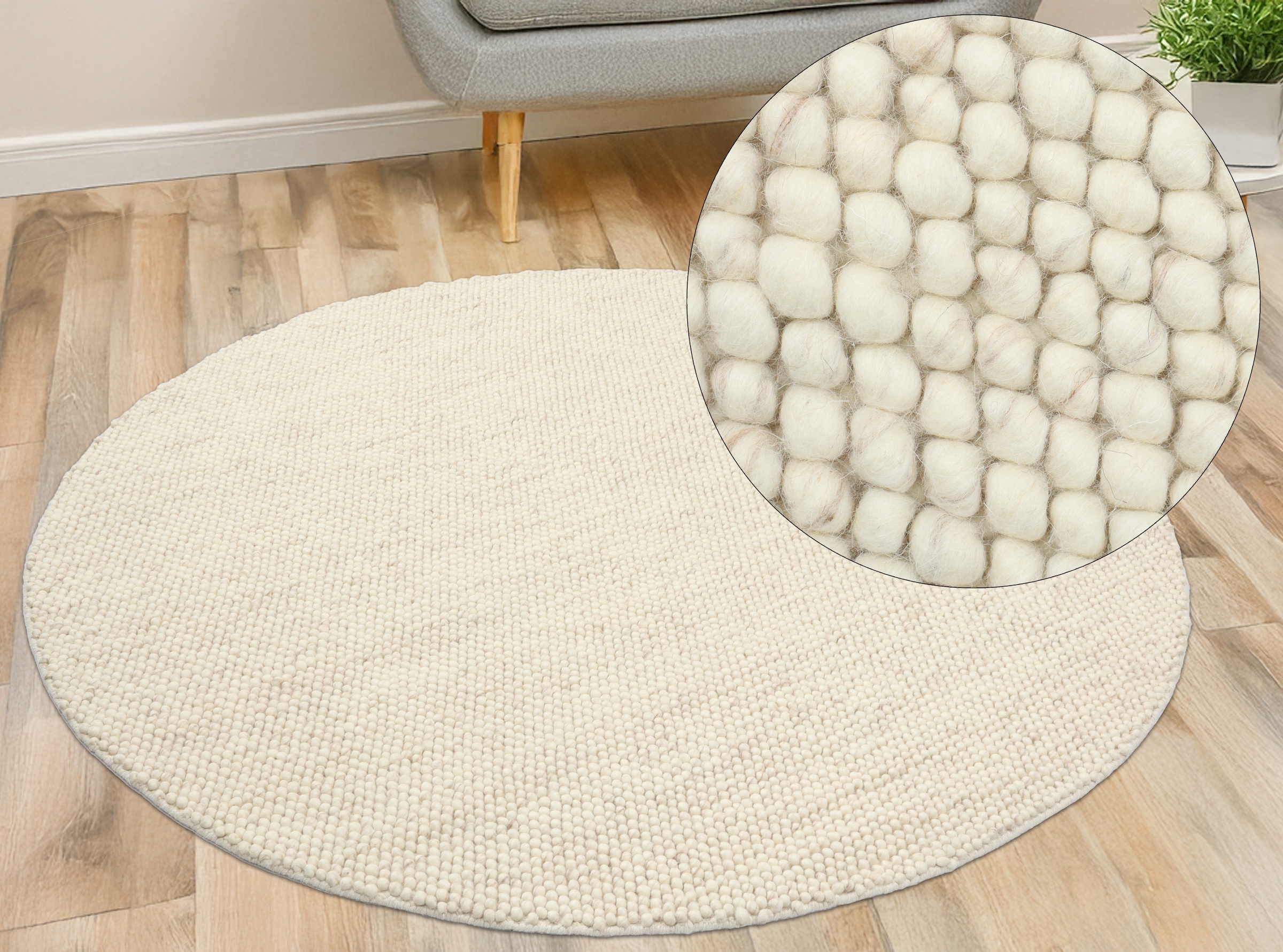 LeGer Home by Lena Gercke Teppich »Ainhoa, handgewebt, Wolle«, rund, 12 mm Höhe, Teppich, Wohnzimmer, Schlafzimmer, Esszimmer