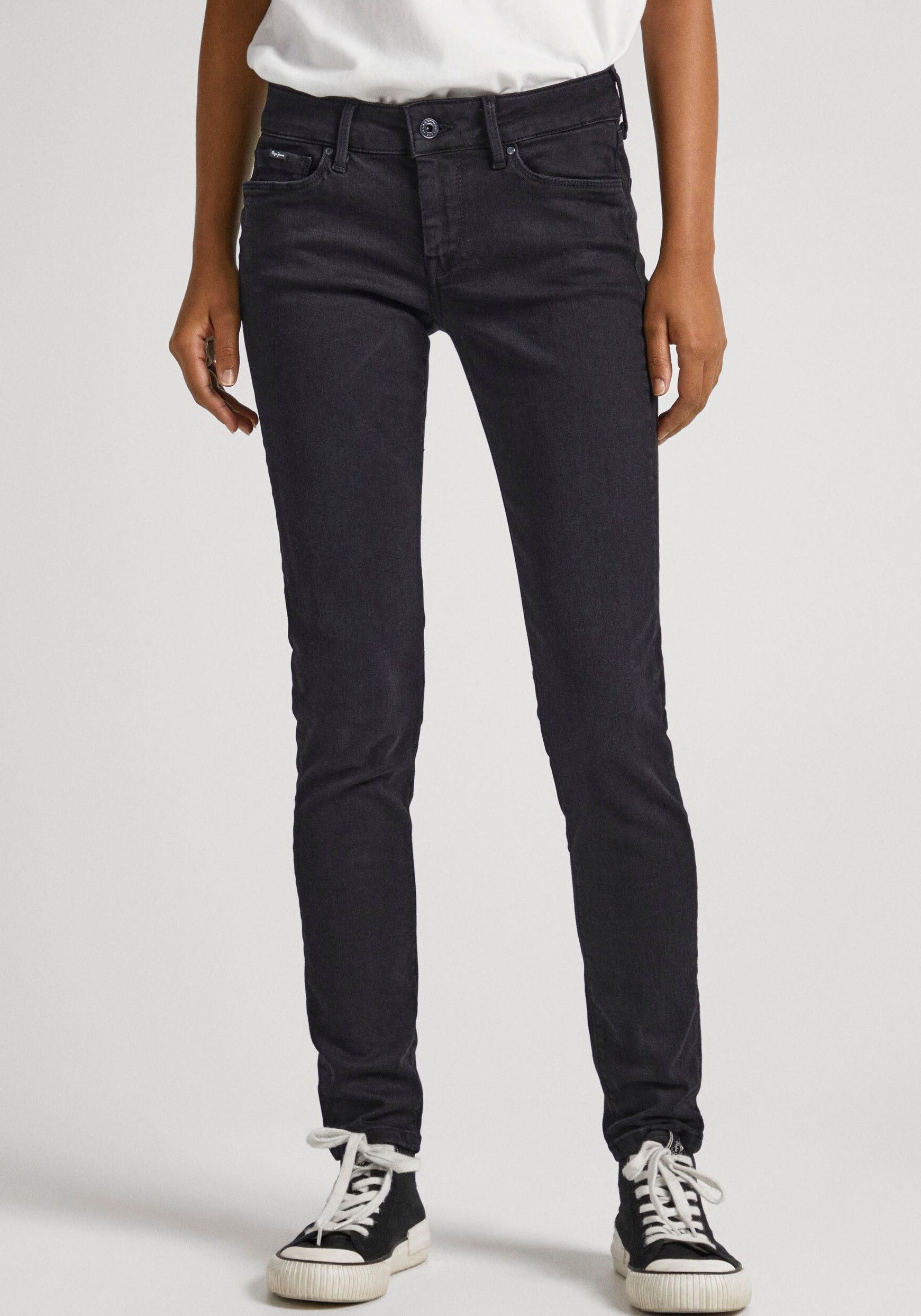 Jeans Skinny-fit-Jeans versandkostenfrei Pepe 5-Pocket-Stil Bund mit »SOHO«, und auf im ♕ Stretch-Anteil 1-Knopf