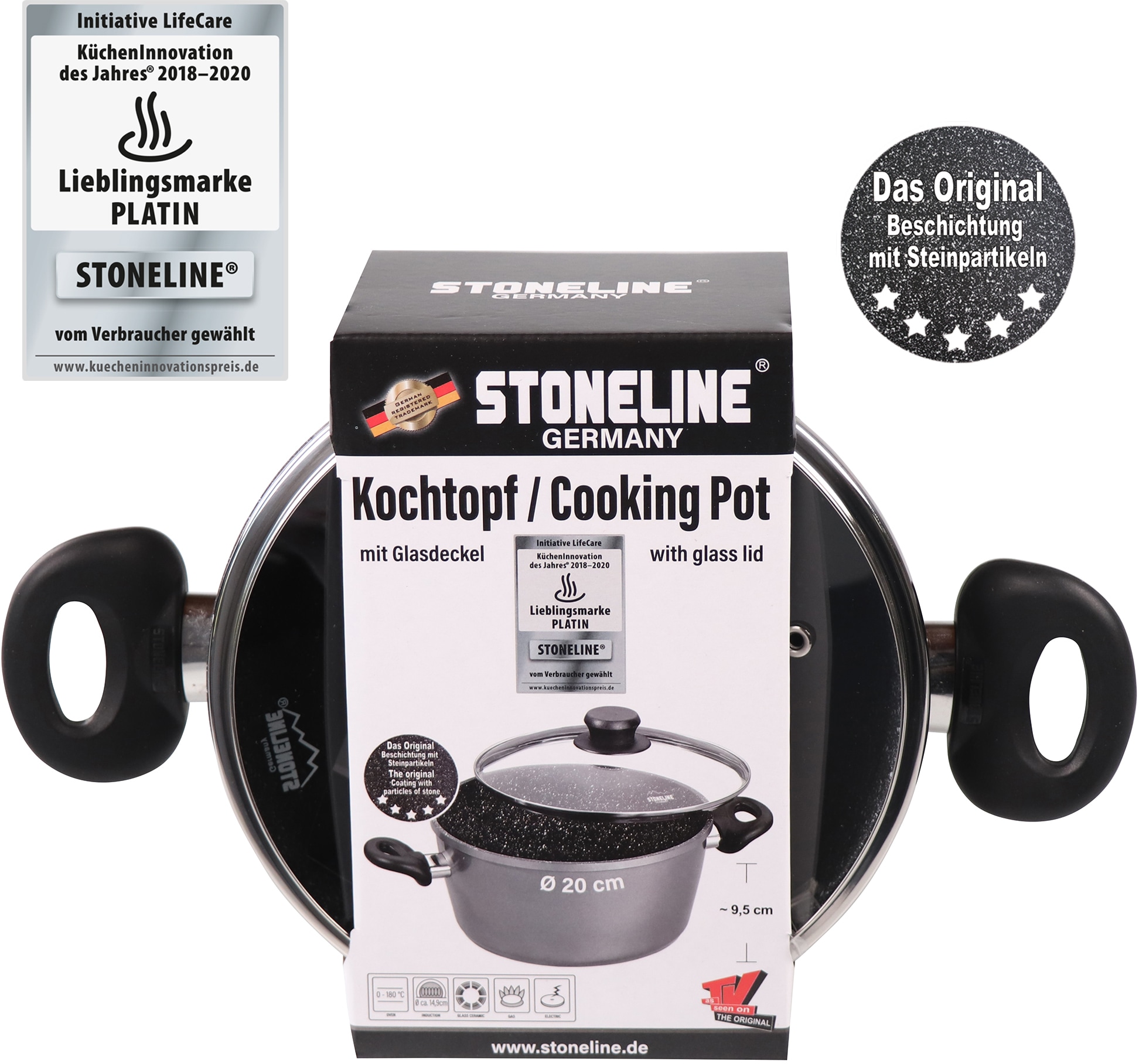 STONELINE Kochtopf, Aluminium, (1 tlg.), mit Glasdeckel, Induktion