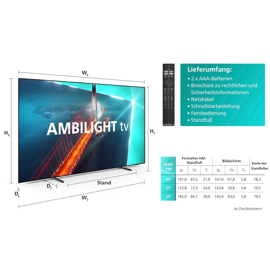 Philips OLED-Fernseher »48OLED708/12«, 121 cm/48 Zoll, 4K Ultra HD, Android TV-Google TV-Smart-TV