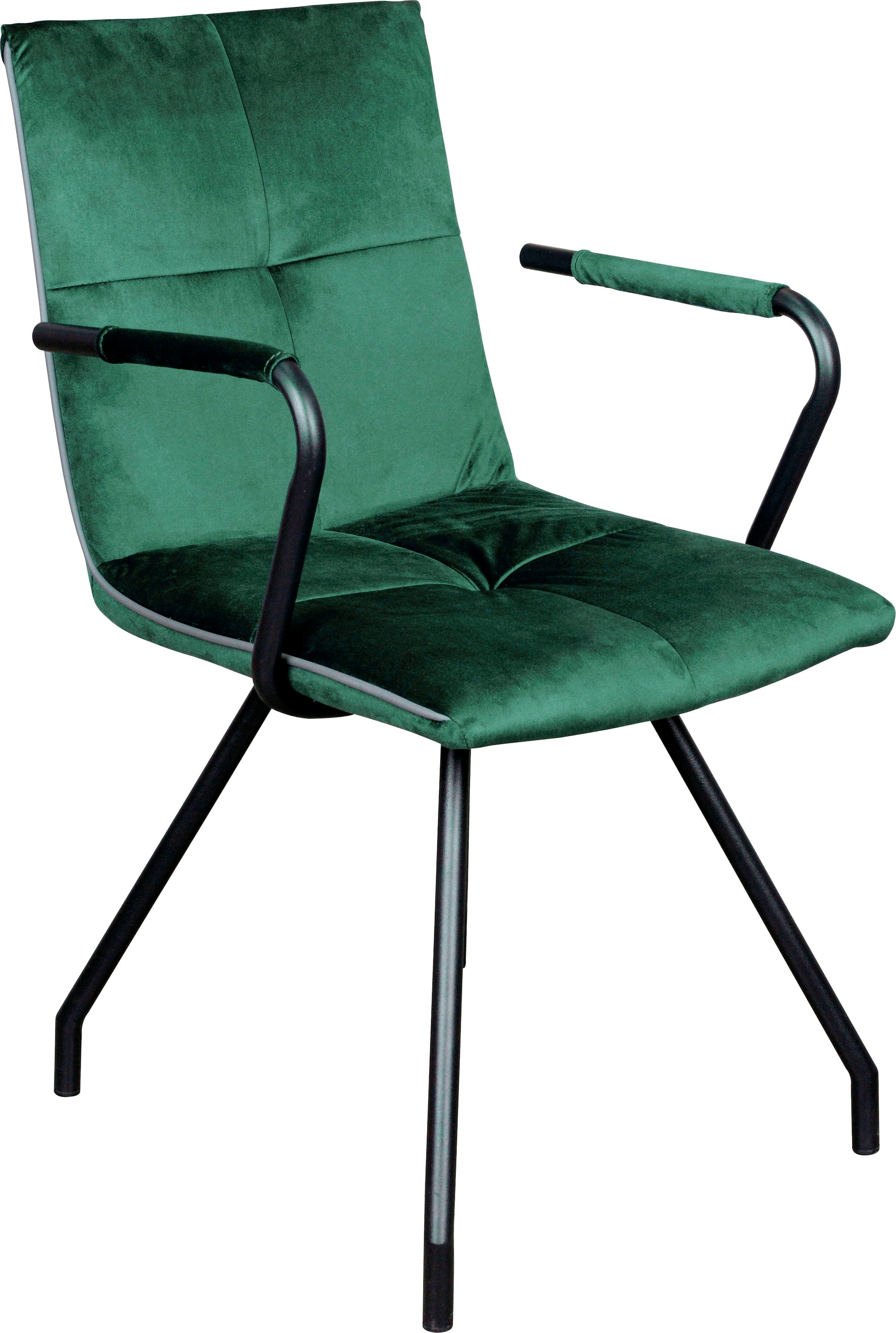Kayoom Polsterstuhl »Stuhl Eaden 225 2er-Set, samtiger Stoffbezug, Paspel aus Kunstleder«, (Set), 2 St., stilvoll, pflegeleicht, zeitgemässe Farbgebung, samtiger Stoffbezug