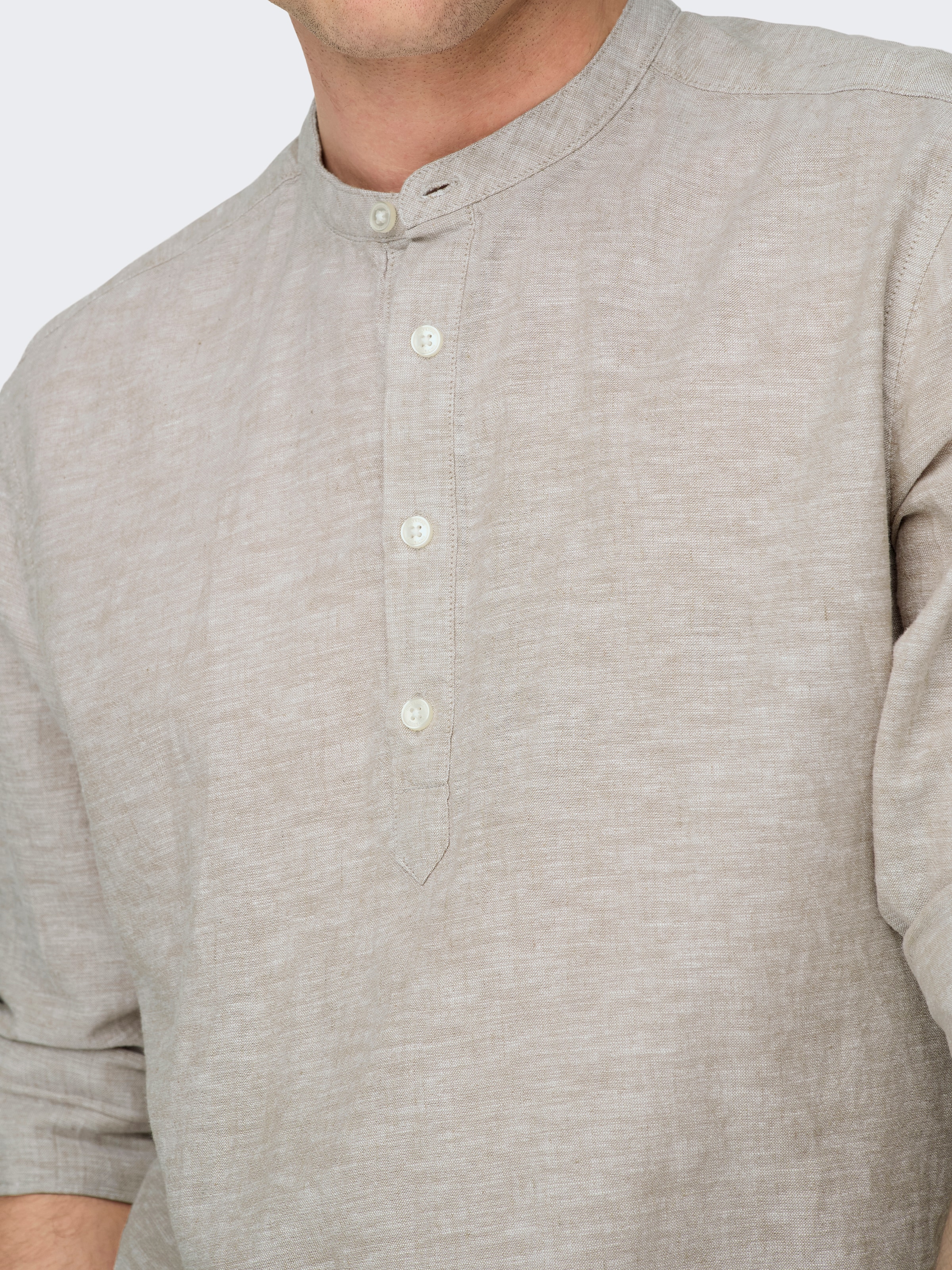 ONLY & SONS Langarmhemd »ONSCAIDEN LS HALFPLACKT LINEN SHIRT«