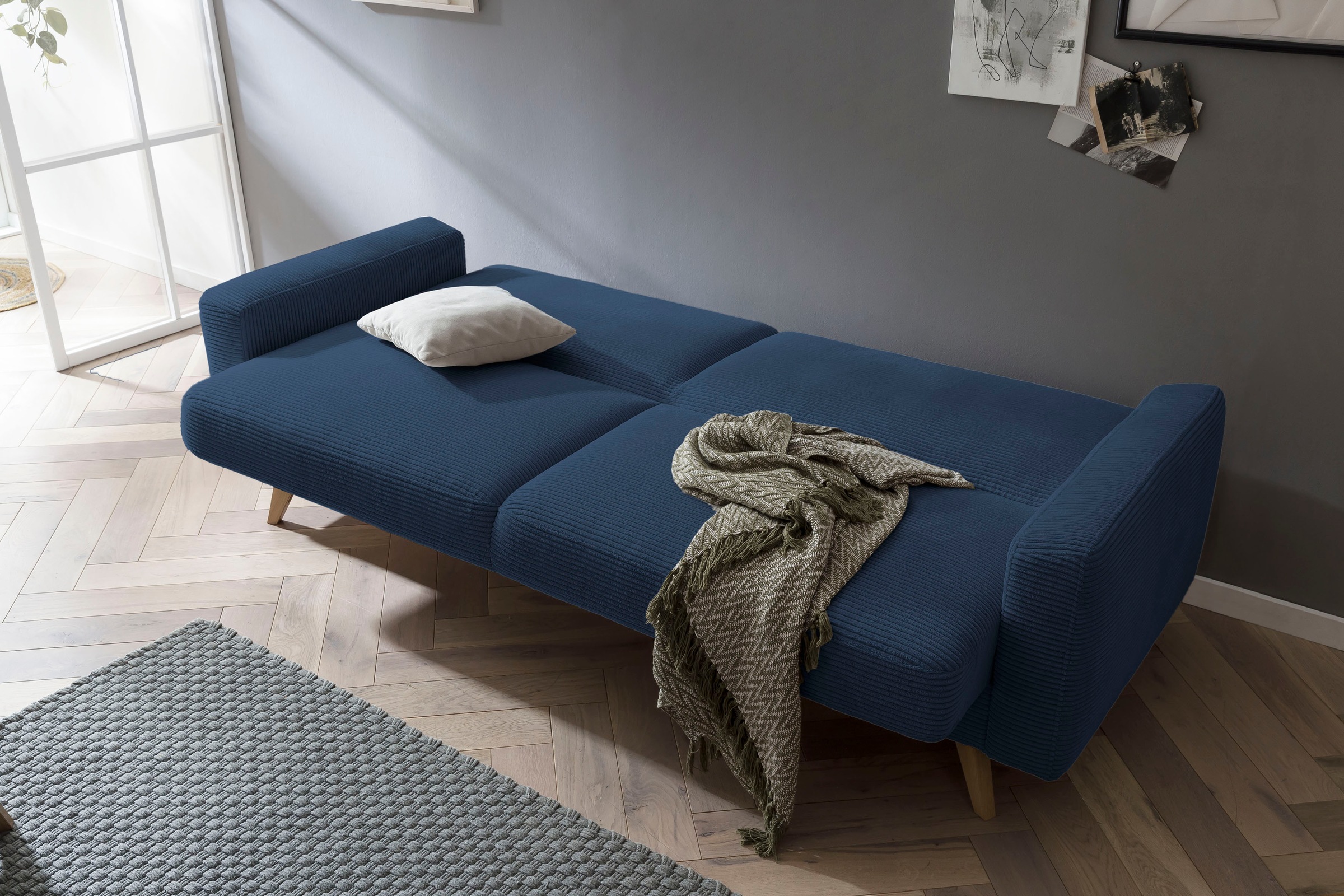 exxpo - sofa fashion 3-Sitzer »Samso, elegant und bequem, aktueller Cord Bezug, Kippcouch«, hochwertige Verarbeitung, Schlafsofa inkl. Bettfunktion und Bettkasten
