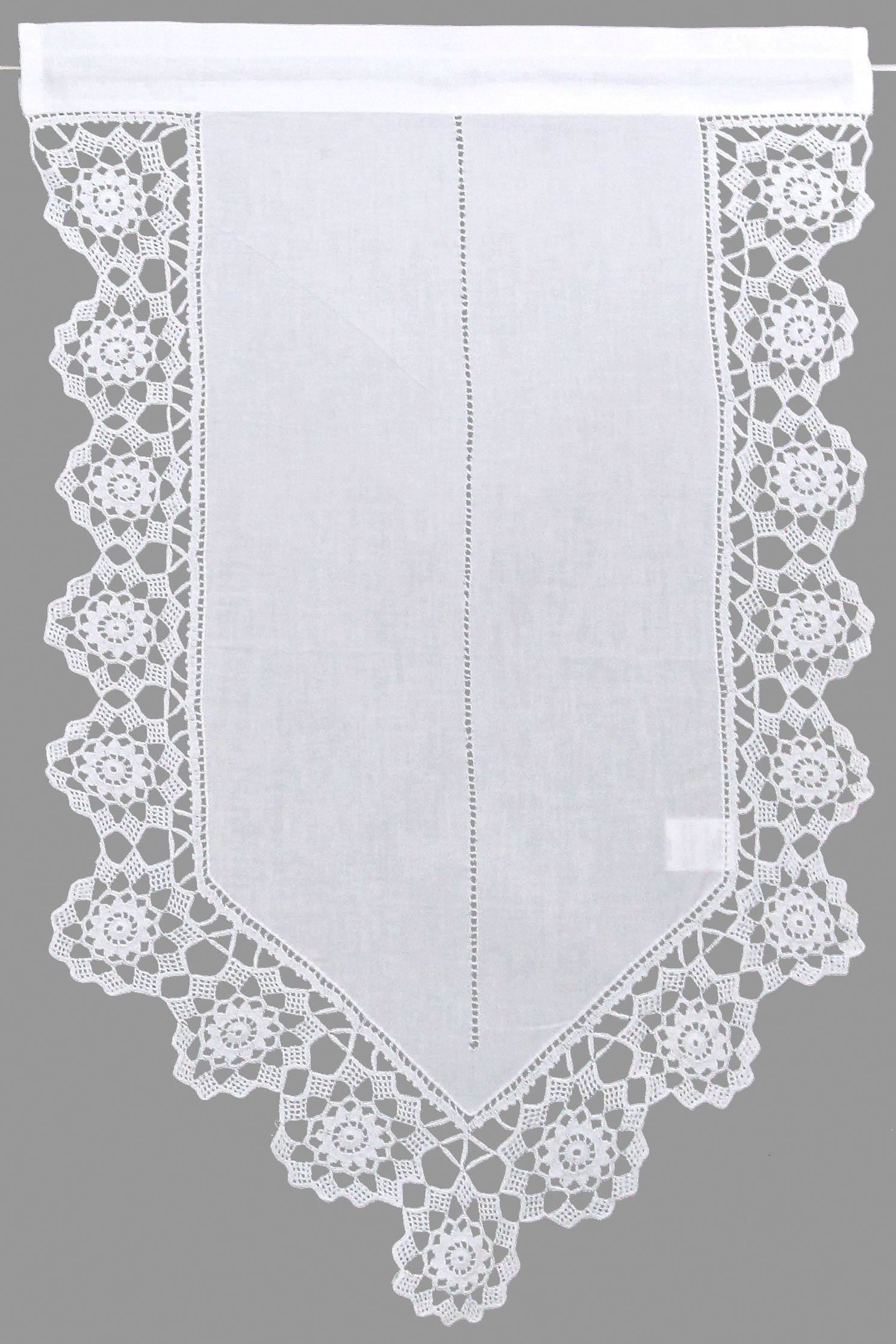 HOSSNER - ART OF HOME DECO Scheibengardine »Dufour«, (1 St.), handgehäkelte Spitze, weiss, Baumwolle