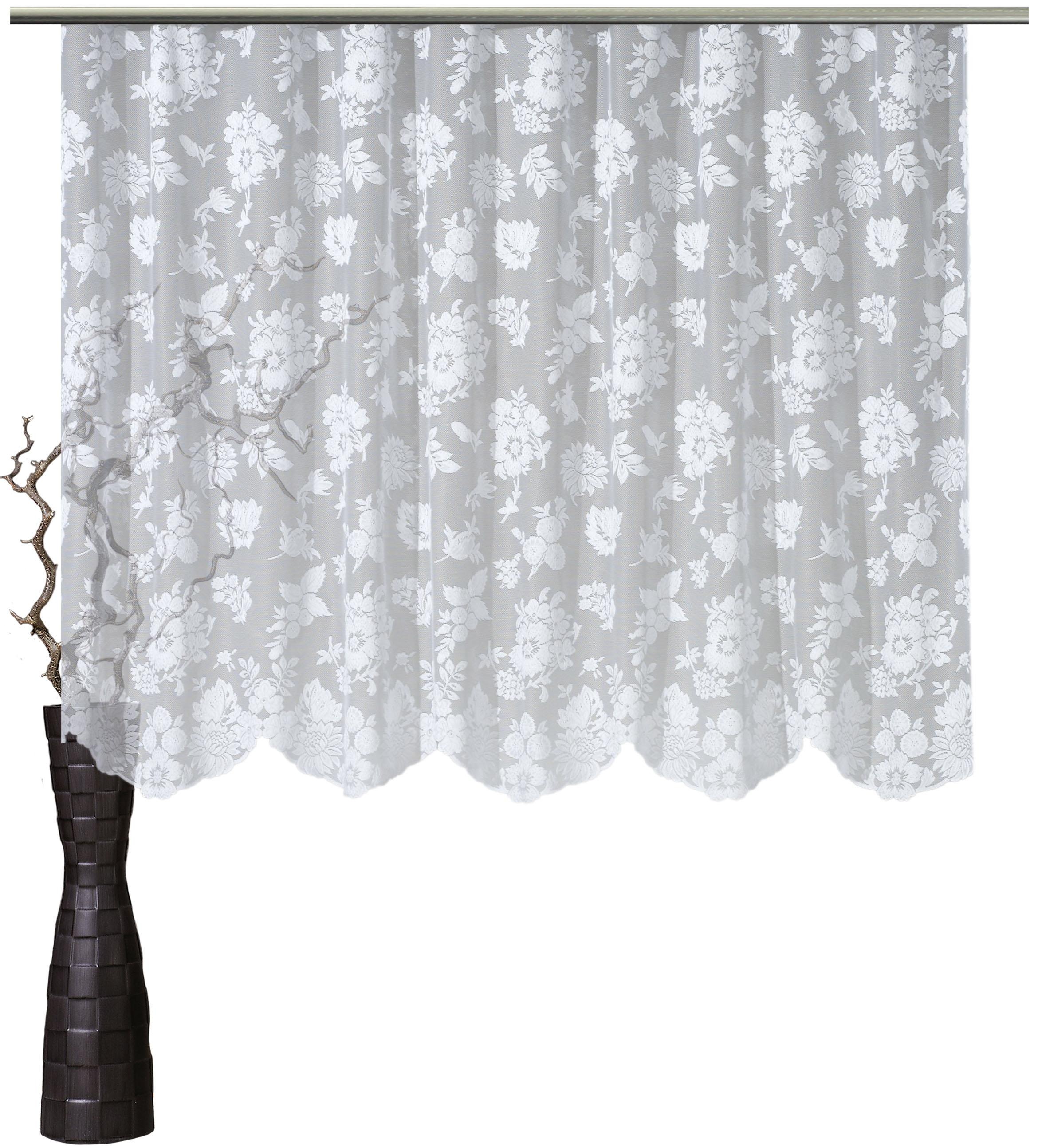 Image of VHG Gardine »Cosma«, (1 St.), Fertiggardine, halbtransparent, Landhaus, floral, Rosen, Bogenkante, Uni, weiss, Jacquard, gewirkt, verschiedene Grössen bei Ackermann Versand Schweiz