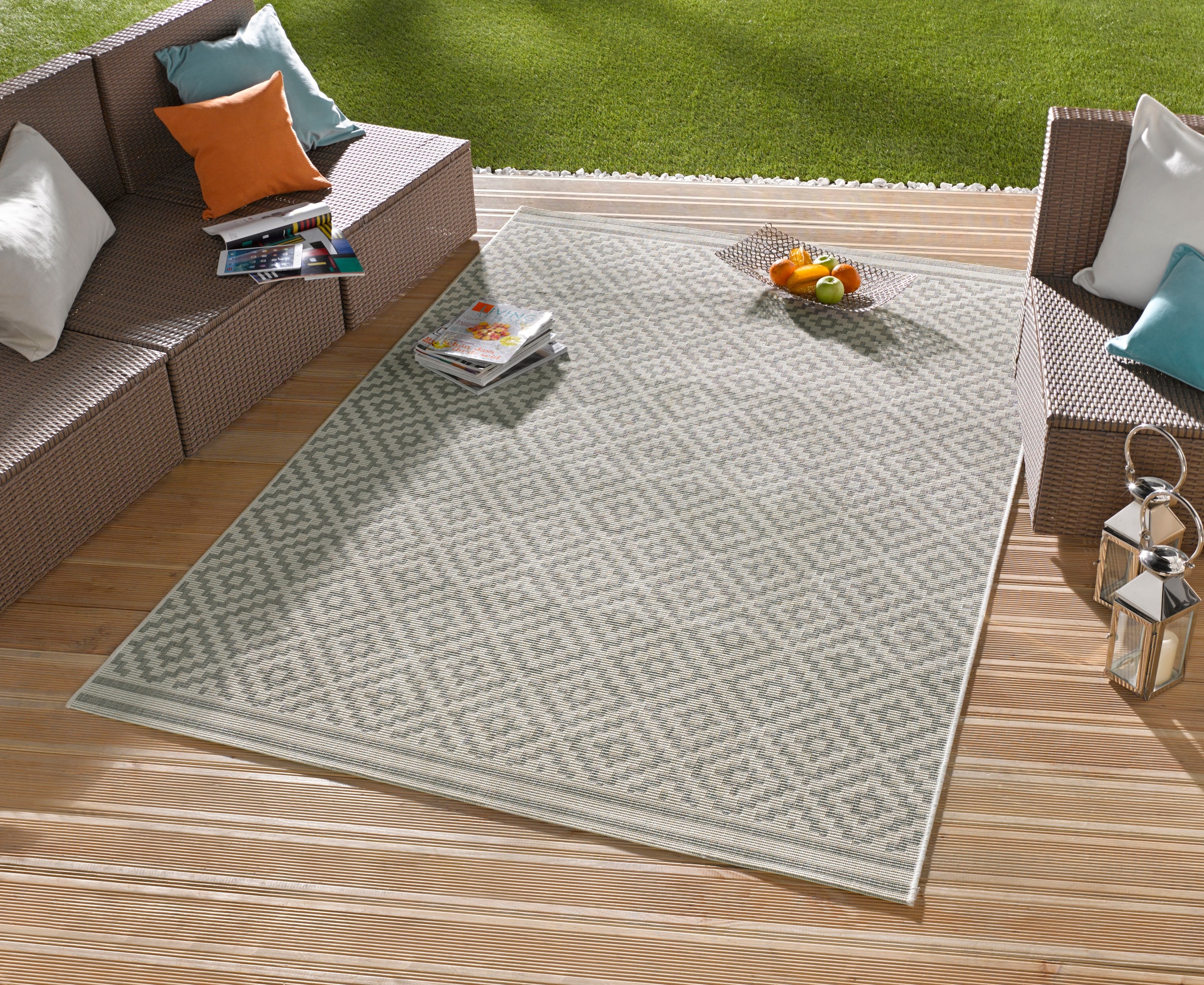 NORTHRUGS Teppich »Raute«, rechteckig, 8 mm Höhe, In-& Outdoor, Wetterfest, Balkon, Läufer, Wohnzimmer, Terrasse, Raute