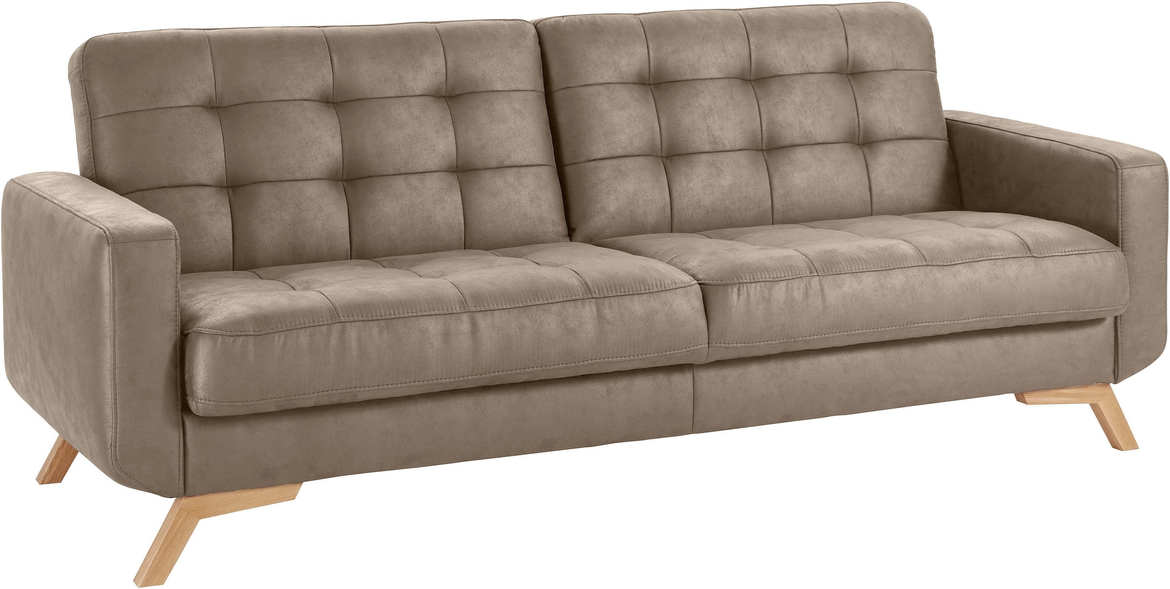 exxpo - sofa fashion 3-Sitzer »Fiord, aktuelles Design, tolle Detailverarbeitung im Sitz und Rücken«, bequem, wahlweise Kippcouch mit Bettfunktion und Bettkasten, Holzfuss