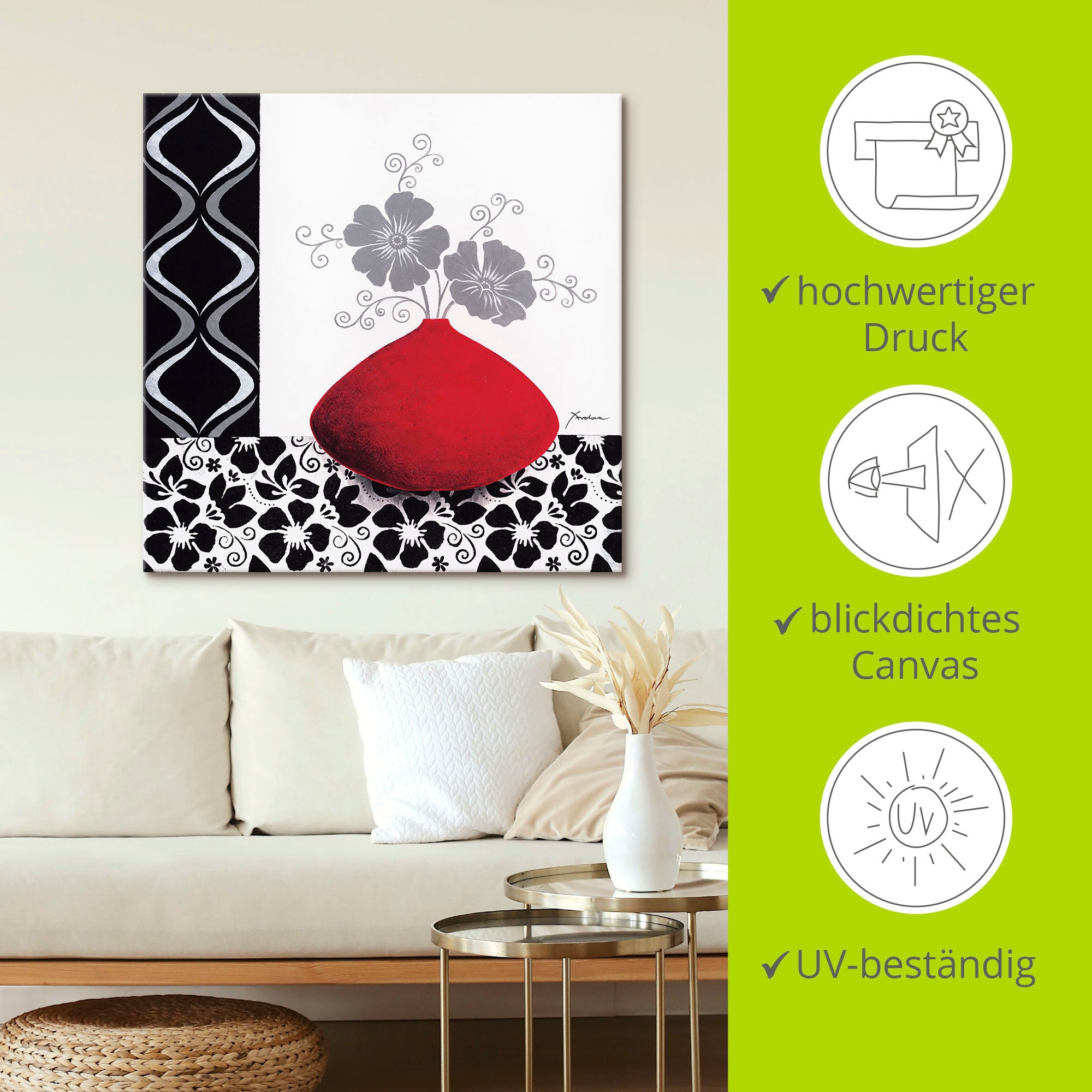Artland Wandbild »Blumenmuster«, Vasen & Töpfe, (1 St.), als Leinwandbild, Poster, Wandaufkleber in verschied. Grössen