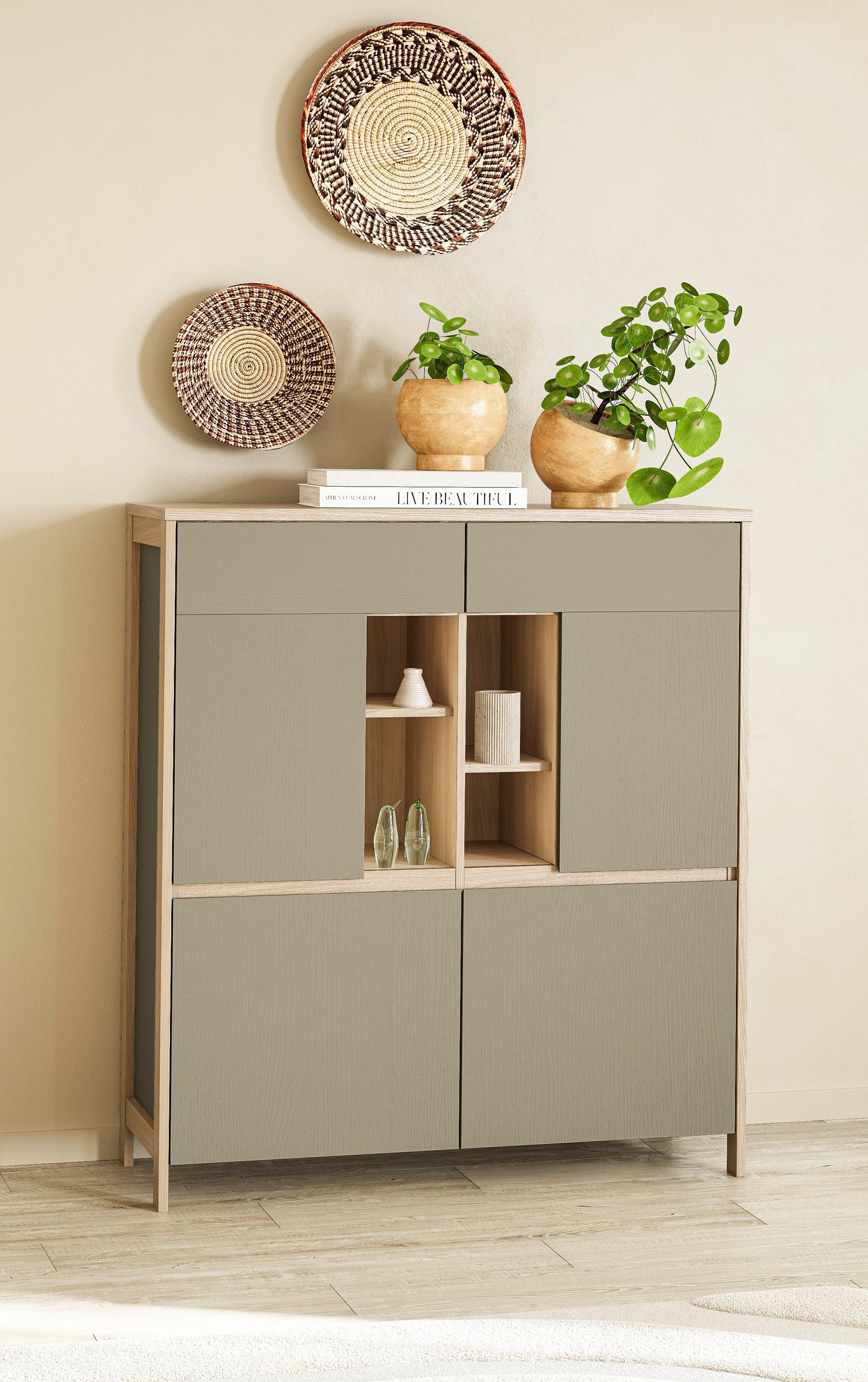 Home affaire Highboard »Stranda, moderner Schrank, Stauraumelement im Scandic-Style«, elegante Rahmenoptik, ausreichend Stauraum, vielseitig einsetzbar