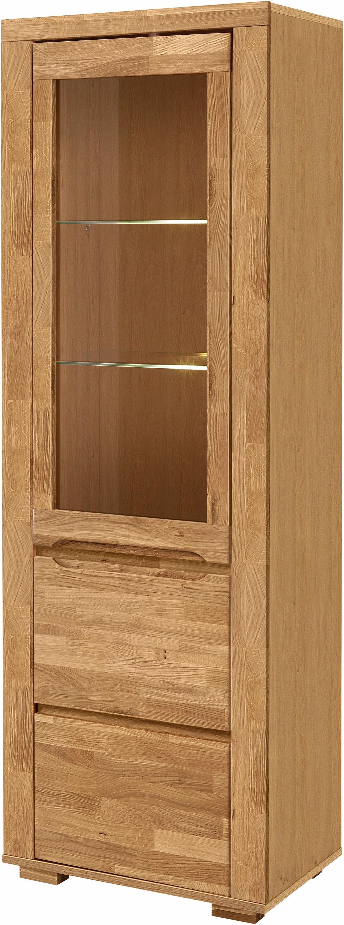 Image of GOODproduct Vitrine "DENIS75, 5 Fächer, Teilmassiv, 1 Tür mit Glaseinsatz, grifflos" B/T/H:65/40/190cm, Einlegeboden teilwese verstellbar, Eiche geölt.