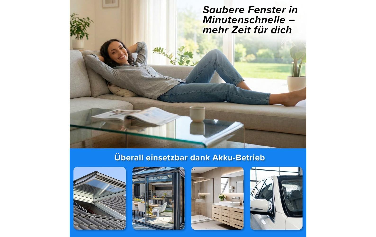 Lumaland Aspirateur de vitres sans fil »CLEANmaxx 3,7 V« Kabelloser Fensterreiniger mit Absaugfunktion