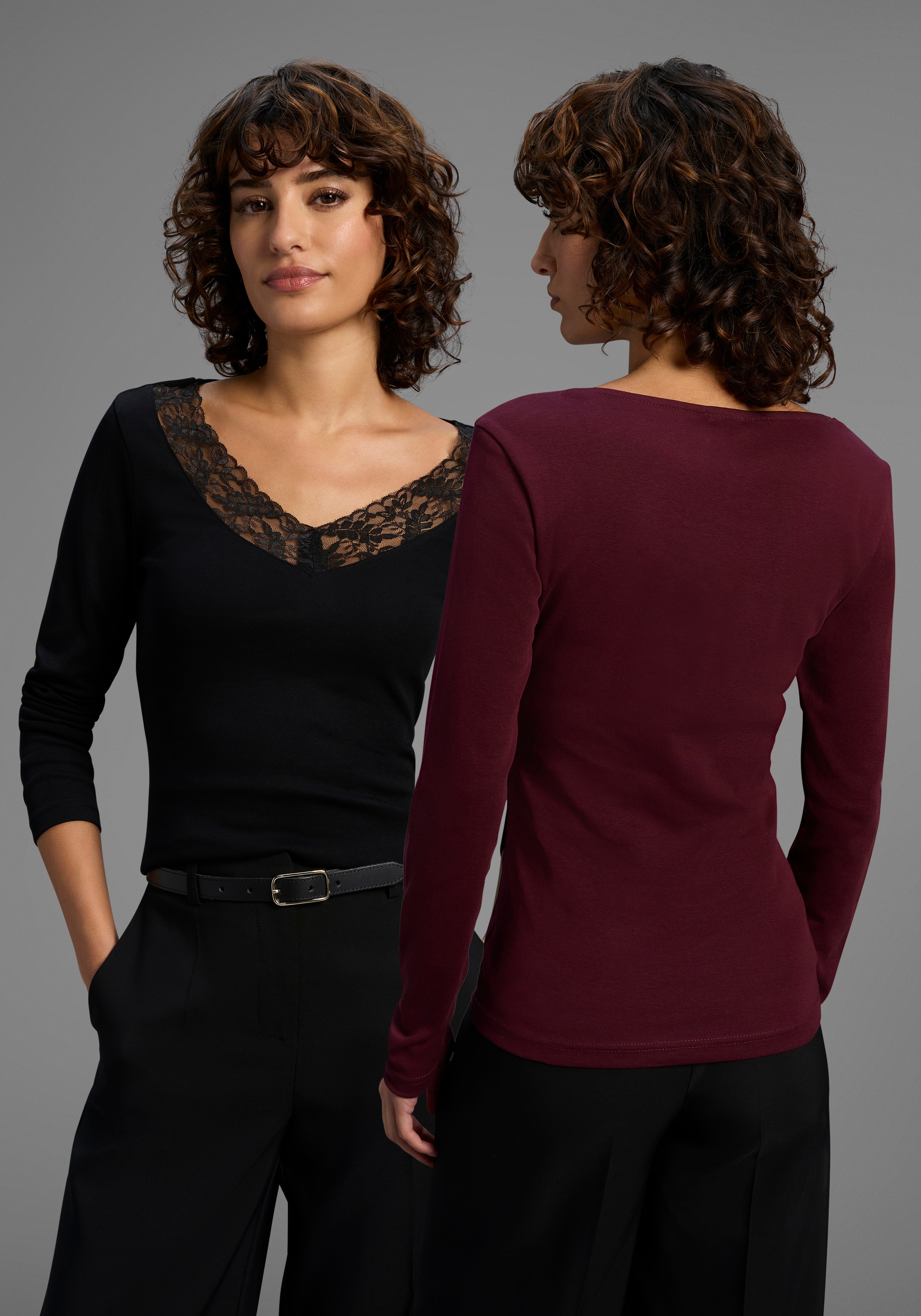 Image of Laura Scott Longsleeve 2er-Pack, mit toller Spitzenkante